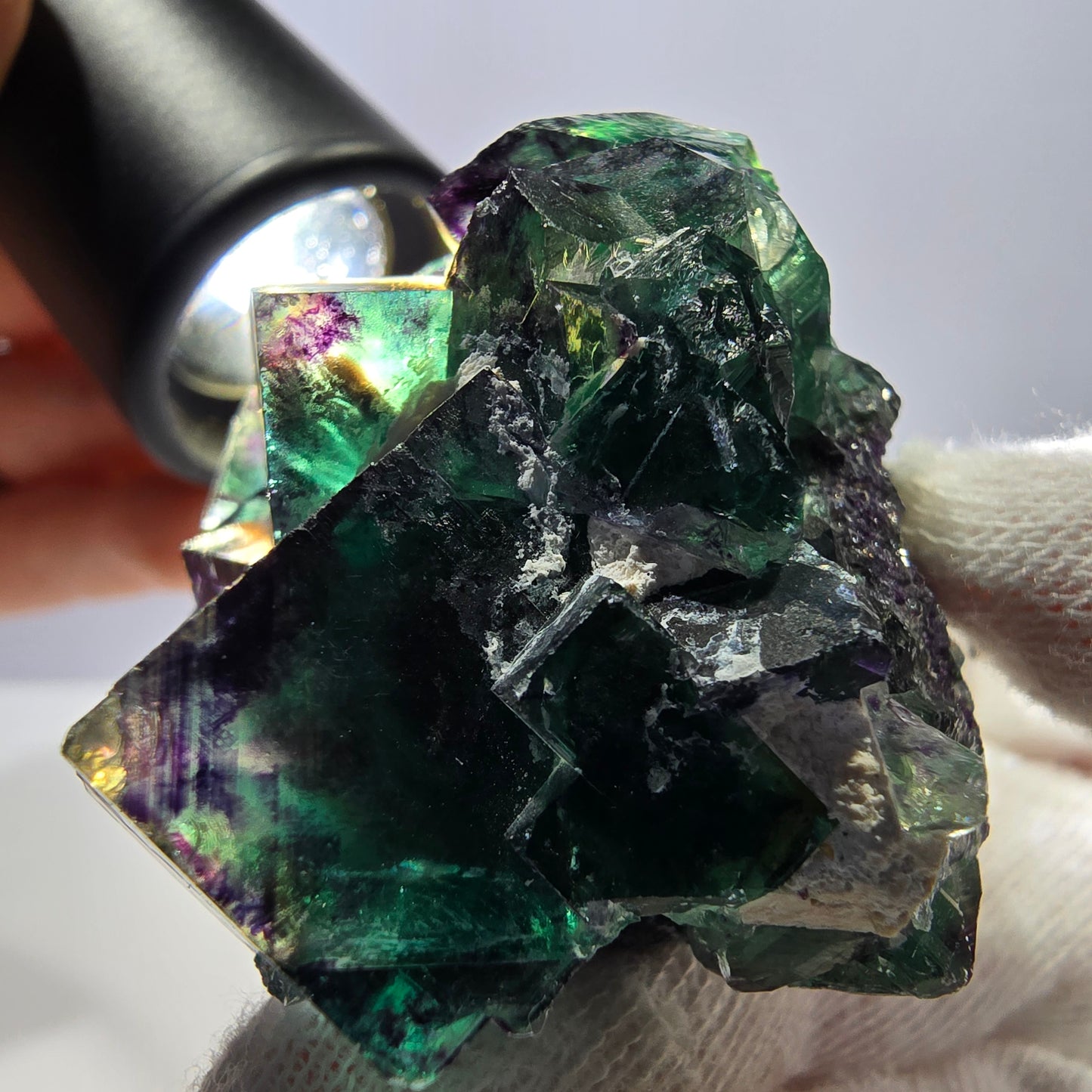 Rare spécimen de cube de fluorite fantôme, vert-violet, Okorusu, Namibie, 52 x 45 x 38 mm