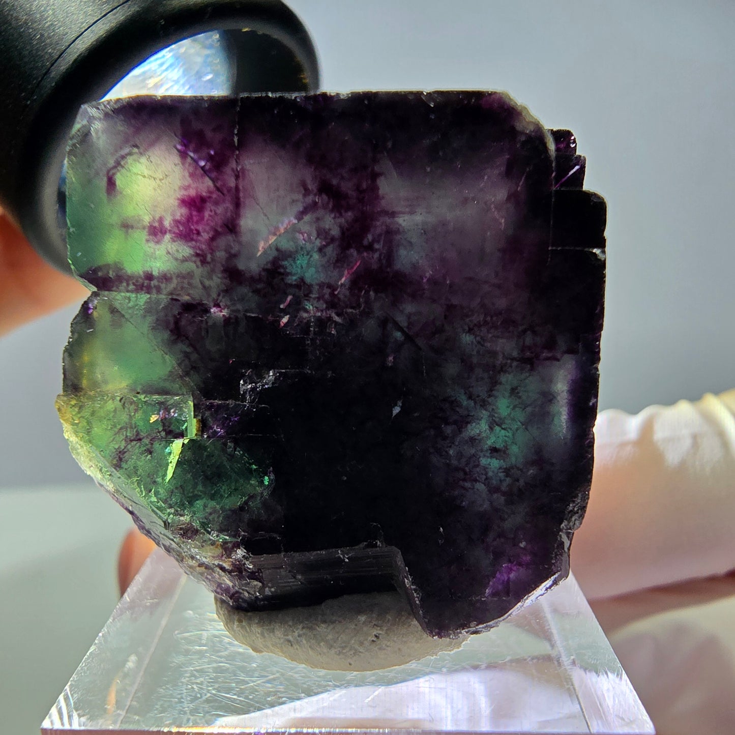 Rare cube de fluorite fantôme parqueté vert violet Okorusu Namibie 29*27*27mm