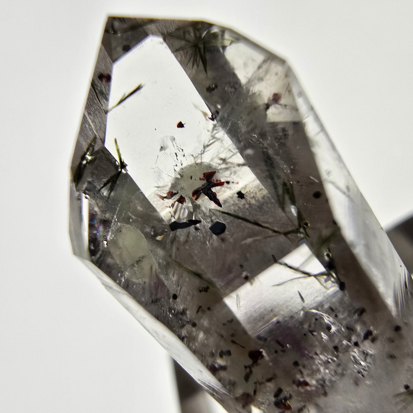 Quartz fumé Harlequin Phantom avec stilbite, mine Epidote Streep, Namibie, 30 x 12 x 11 mm