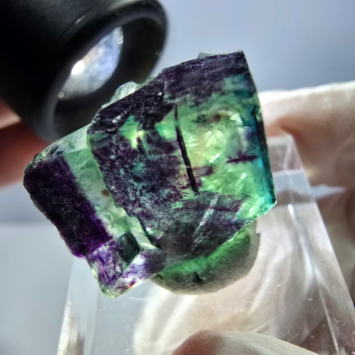 Phantom Fluorit Würfel Stufe grün lila zonal 11:11 Angel Pocket, Namibia 24*21*19mm