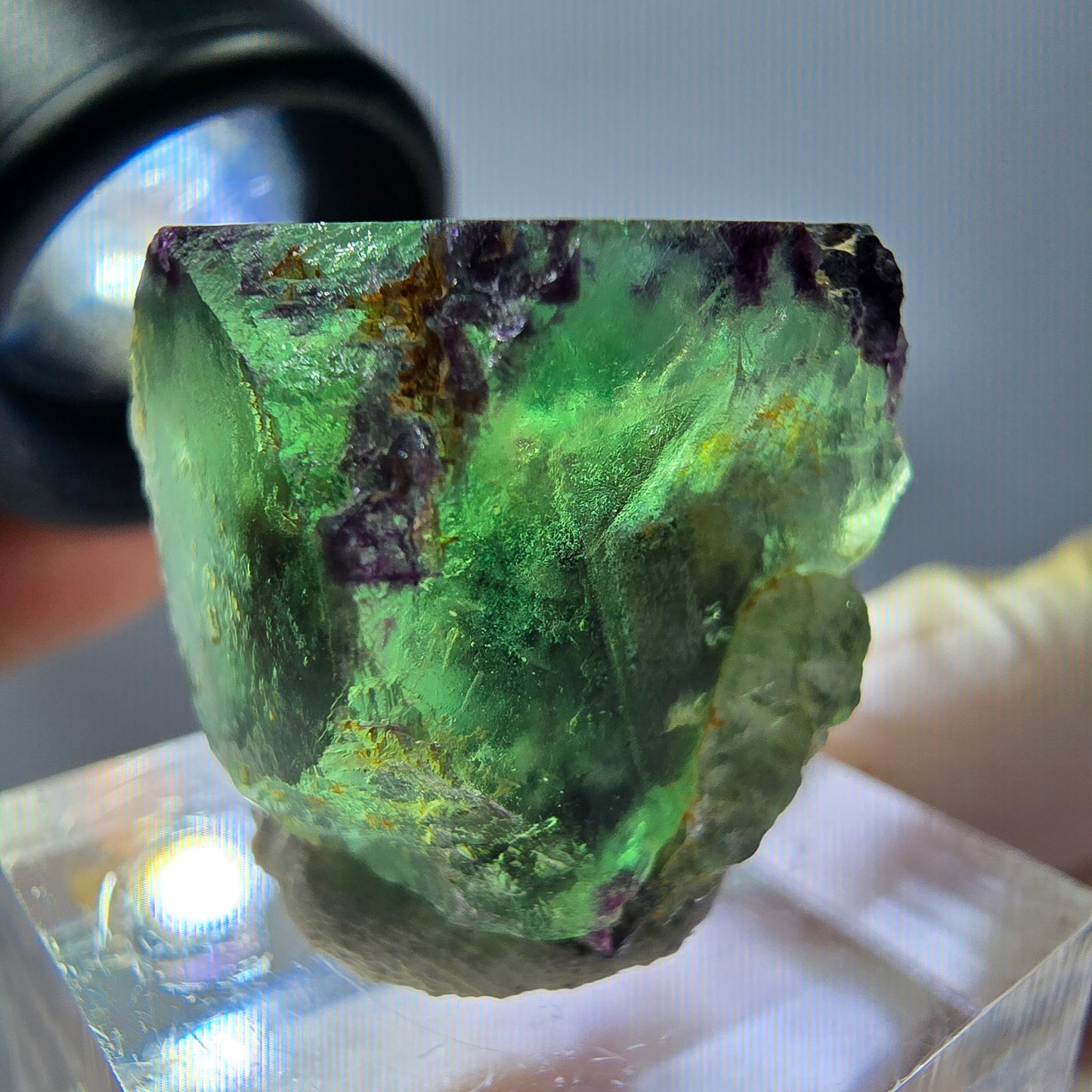 Cube de fluorite fantôme parqueté, zonal, vert violet Okorusu, Namibie 22*21*19mm