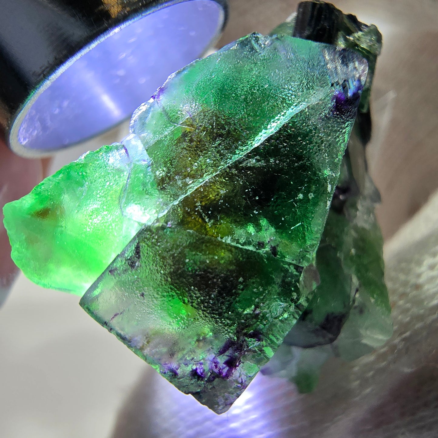 Cube de fluorite fantôme zonal, spécimen de tourmaline Schorl, Erongo, Namibie, 35 x 25 x 22 mm