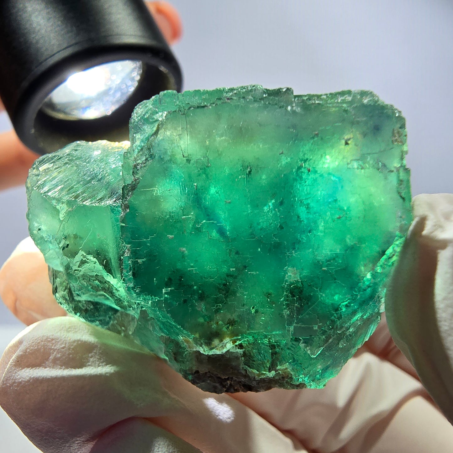 Spécimen de cube de fluorite fantôme transparente, vert parqueté, Okorusu, Namibie, 40 x 35 x 24 mm