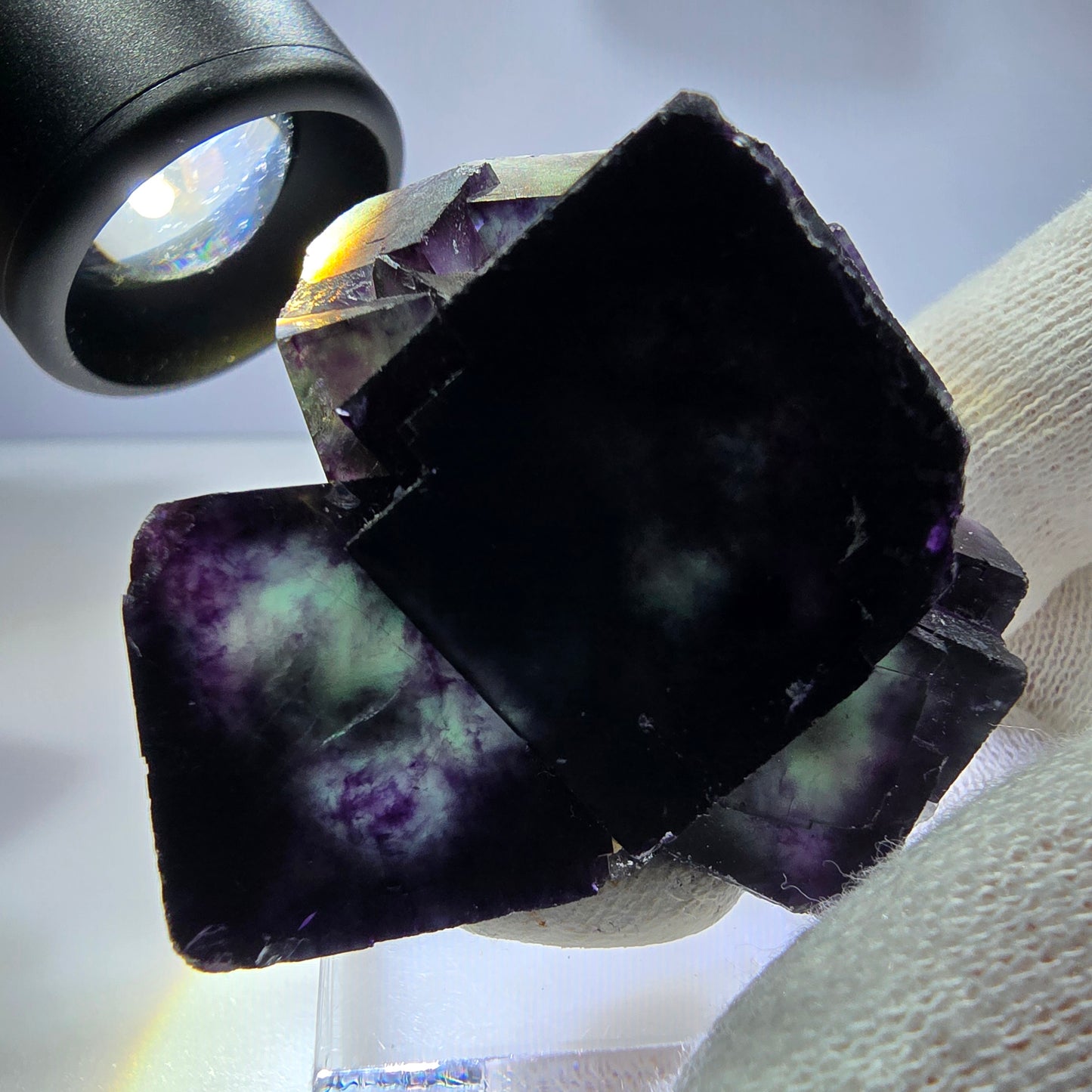 Seltene Phantom Fluorit Würfel Stufe zonal grün lila Okorusu, Namibia 51*46*28mm