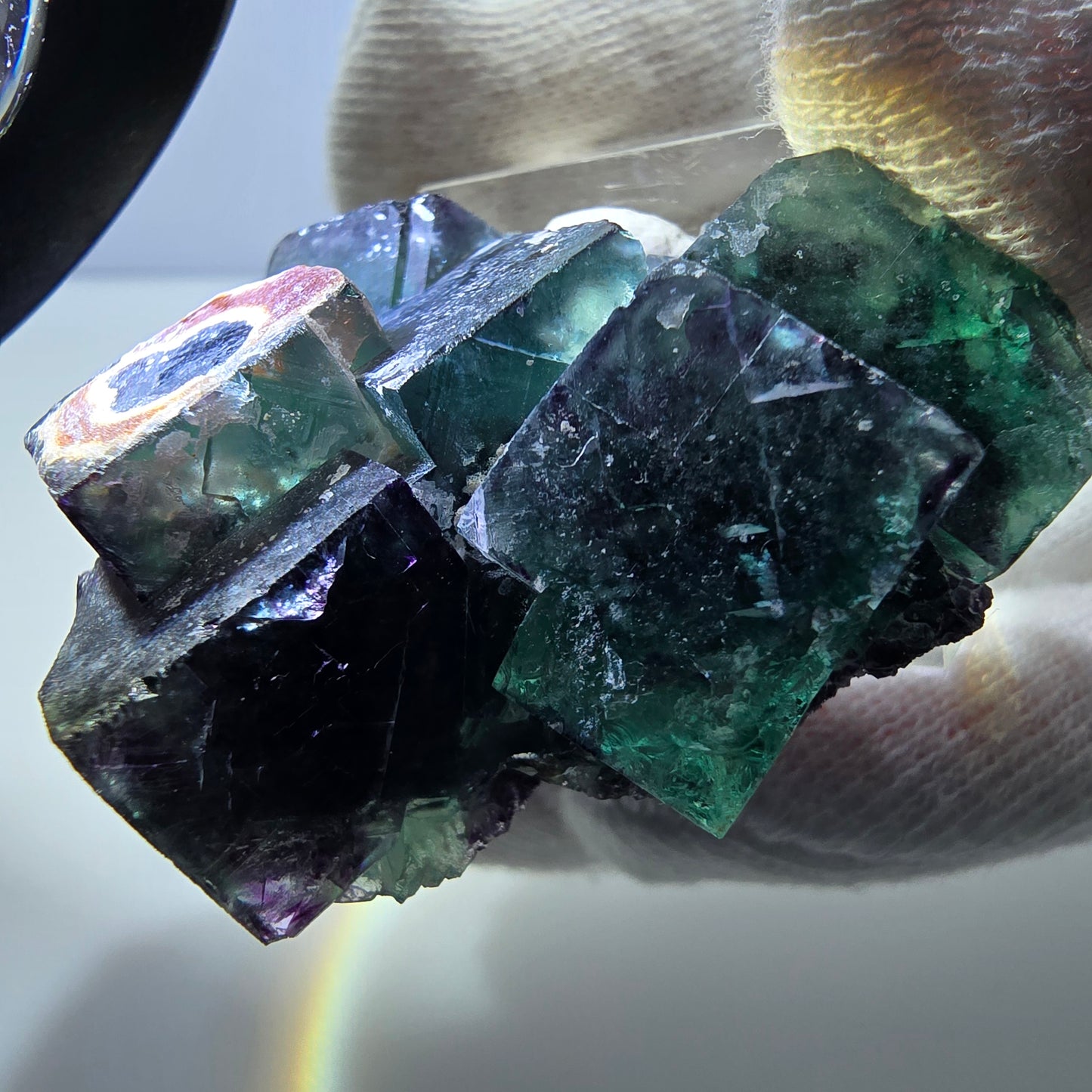 Seltene Phantom Fluorit Würfel Stufe zonal grün lila Okorusu, Namibia 50*37*20mm