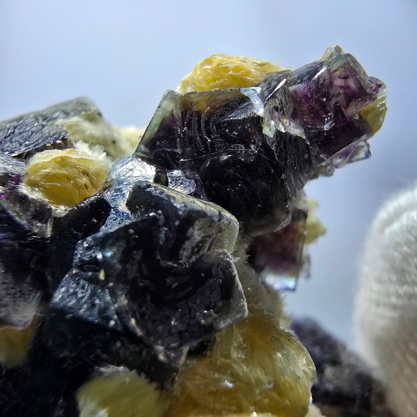 Cubes de fluorite fantôme colorés, hyalite, spécimen de muscovite, Erongo, Namibie, 42 x 39 x 28 mm