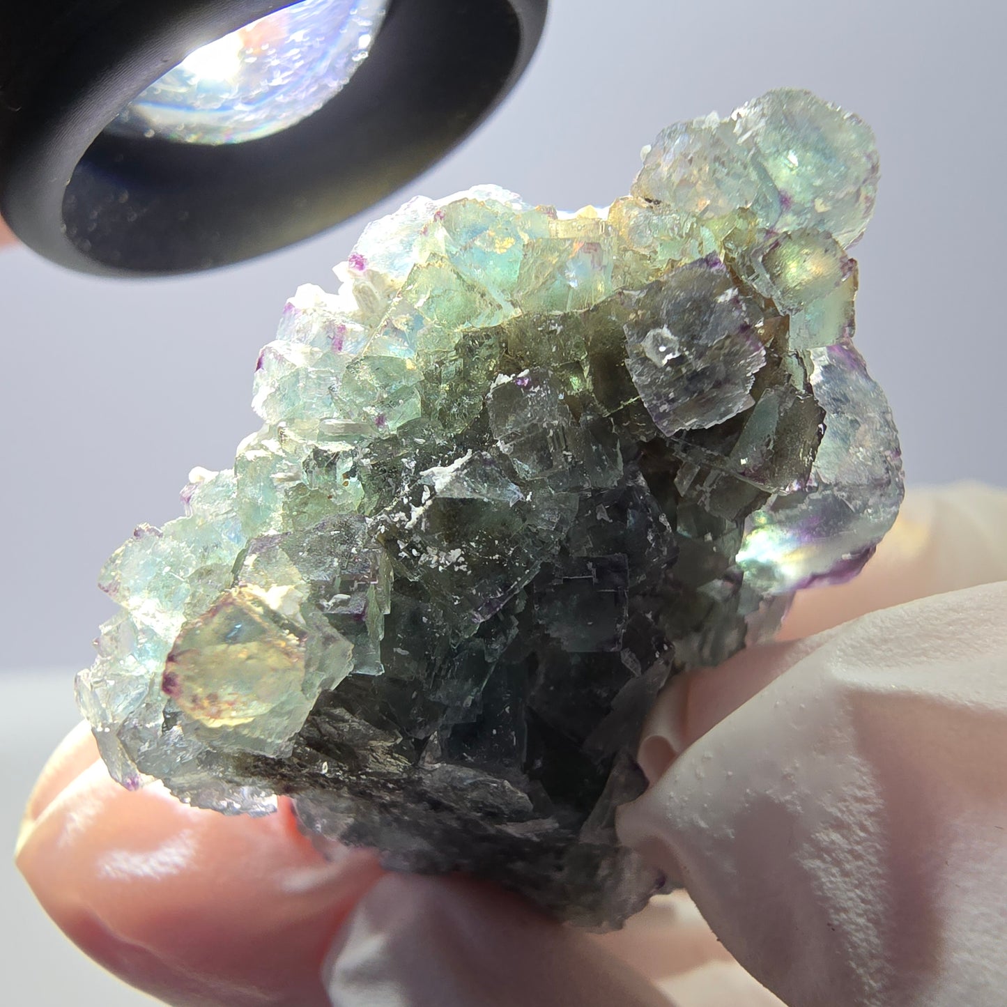 Spécimen de cube de fluorite fantôme, vert-violet zonal, Okorusu, Namibie, 35 x 35 x 28 mm