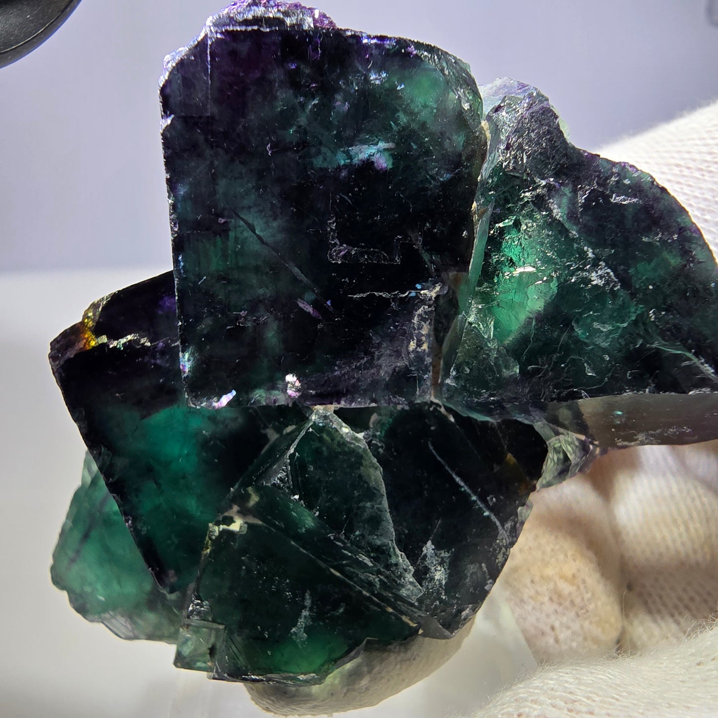 Seltene Phantom Fluorit Würfel Stufe zonal grün lila Okorusu, Namibia 62*49*21mm