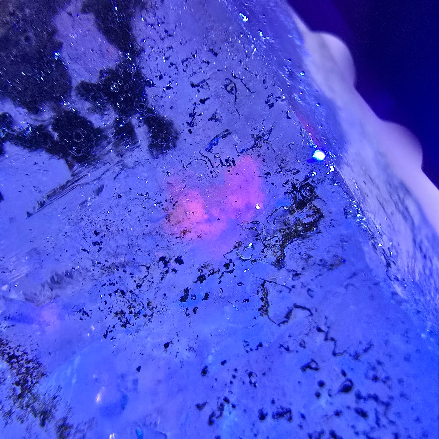 Quartz fumé squelette Enhydro DT UV Calcite, grosse bulle Valentine Pocket Namibie 134*45*37mm