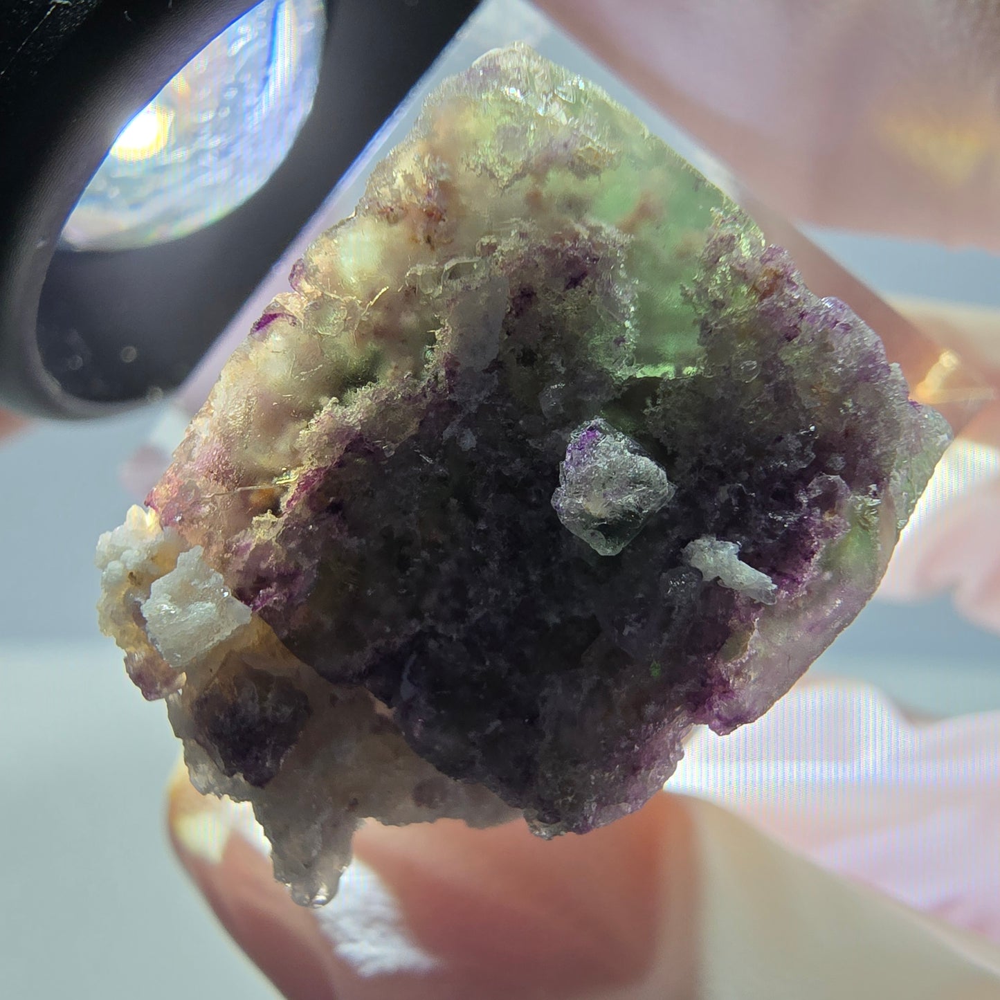Phantom Fluorit Würfel, Quarz Stufe, grün lila Okorusu, Namibia 22*19*19mm