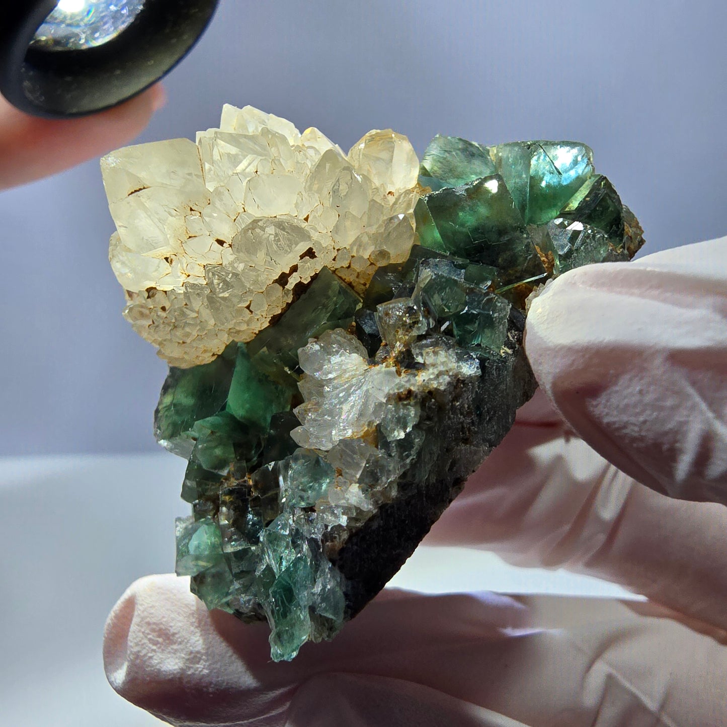 Rare cube de fluorite fantôme, spécimen de quartz vert Okorusu, Namibie, 52 x 37 x 35 mm