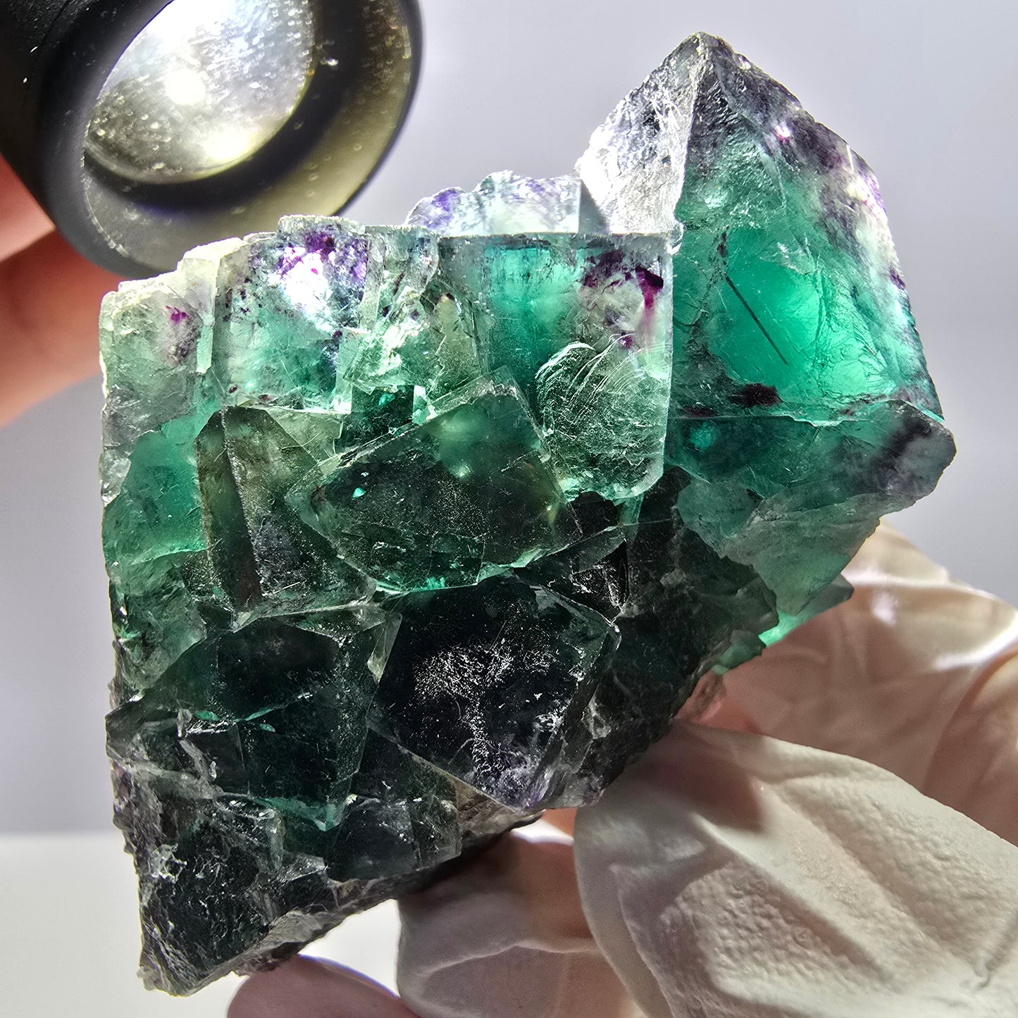 Spécimen de cube de fluorite fantôme, parqueté, vert violet Okorusu, Namibie 62*45*29mm