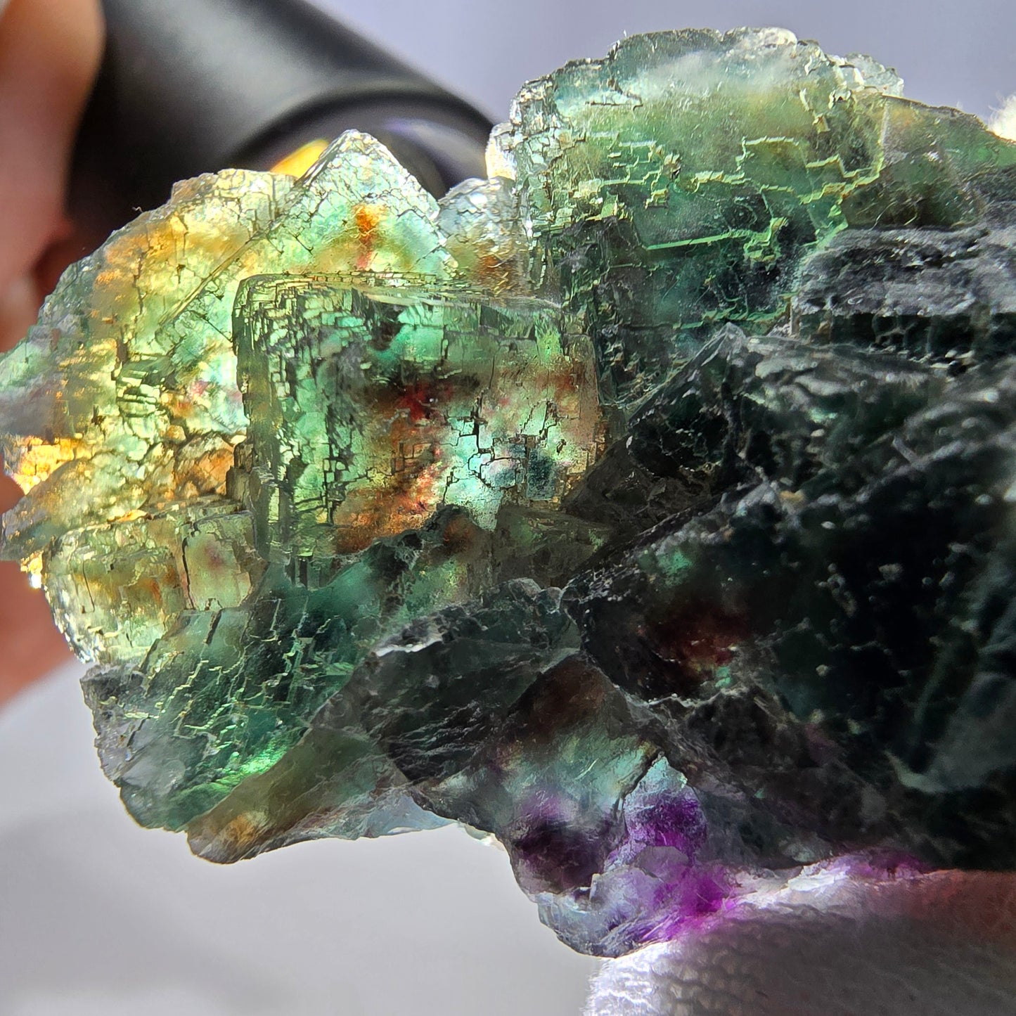Rare spécimen de cube de fluorite fantôme, parqueté vert Okorusu, Namibie, 52 x 29 x 18 mm