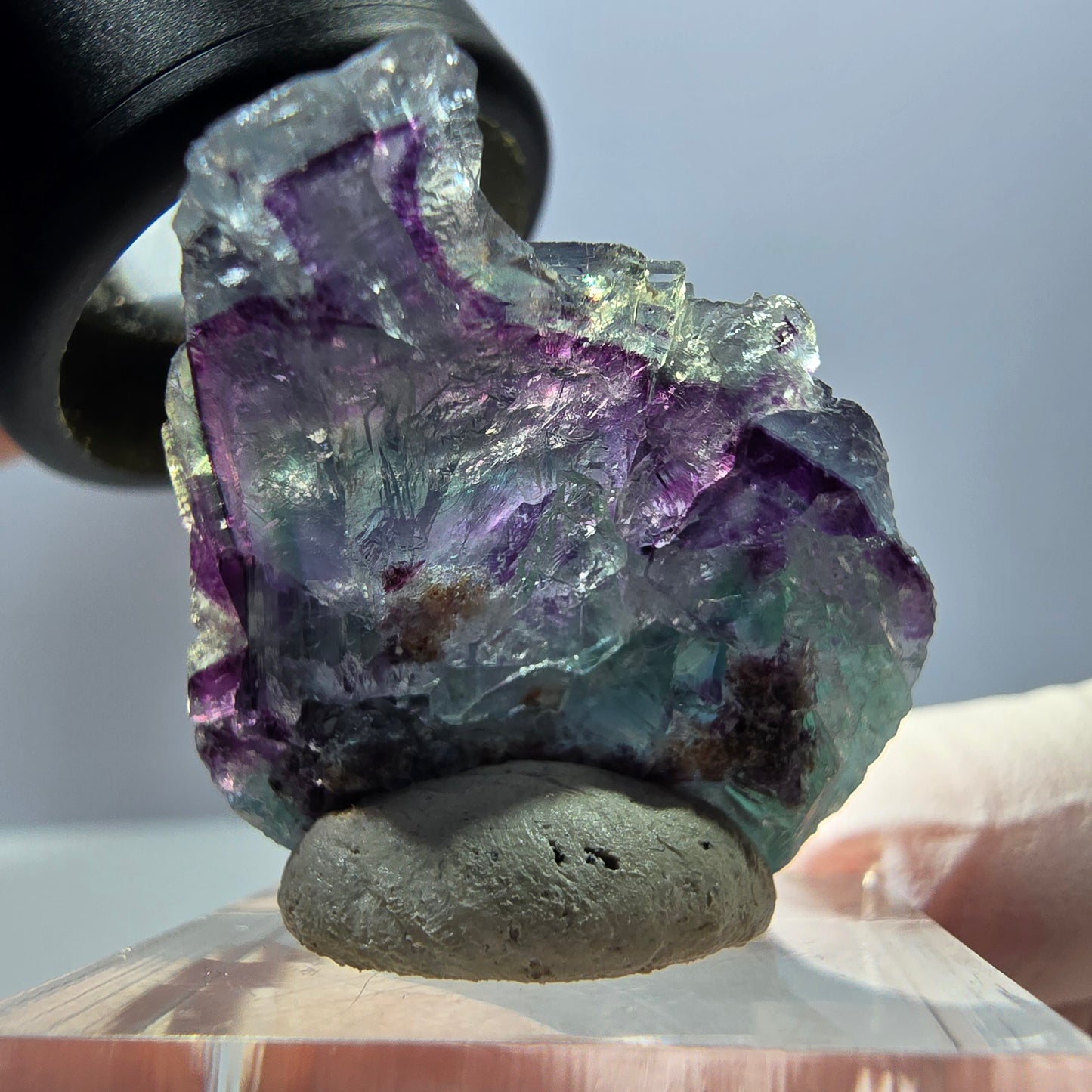 Spécimen de cube de fluorite fantôme, parqueté vert violet Okorusu, Namibie 32*28*17 mm