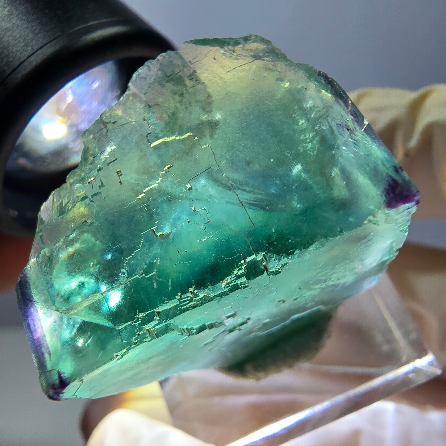 Cube de fluorite fantôme parqueté, zonal, vert violet Okorusu, Namibie 27*27*20mm