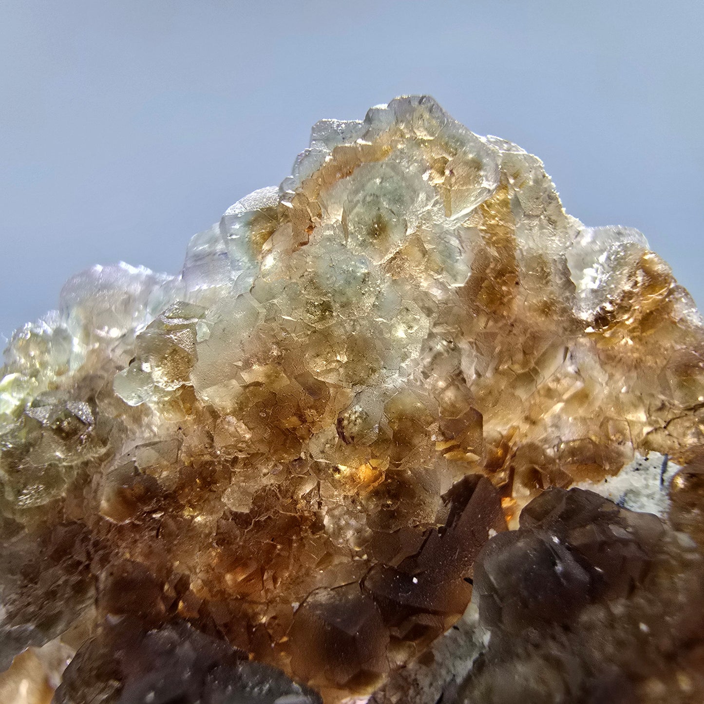 Phantom Fluorit Würfel grün braun, Muskovit Stufe Erongo, Namibia 50*31*23mm