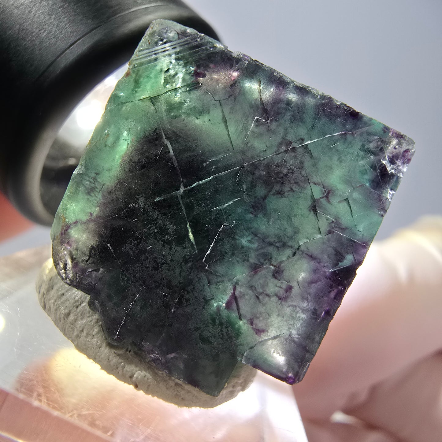 Phantom Fluorite cube parquetted, green purple Okorusu, Namibia 22*21*20mm