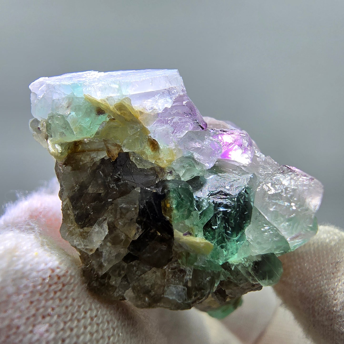 Phantom Fluorit, Hyalit, Muskovit Stufe Erongo, Namibia 56*34*25mm Sammlung