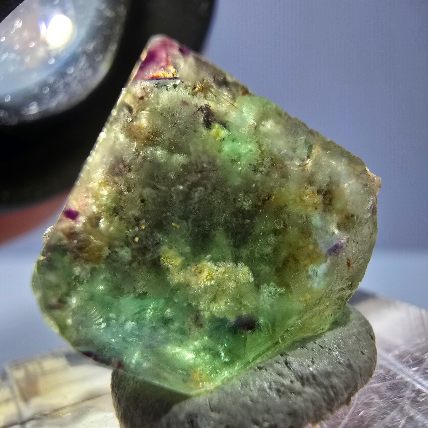 Cube de fluorite fantôme transparente parquetée, vert Okorusu, Namibie 15 x 14 x 12 mm