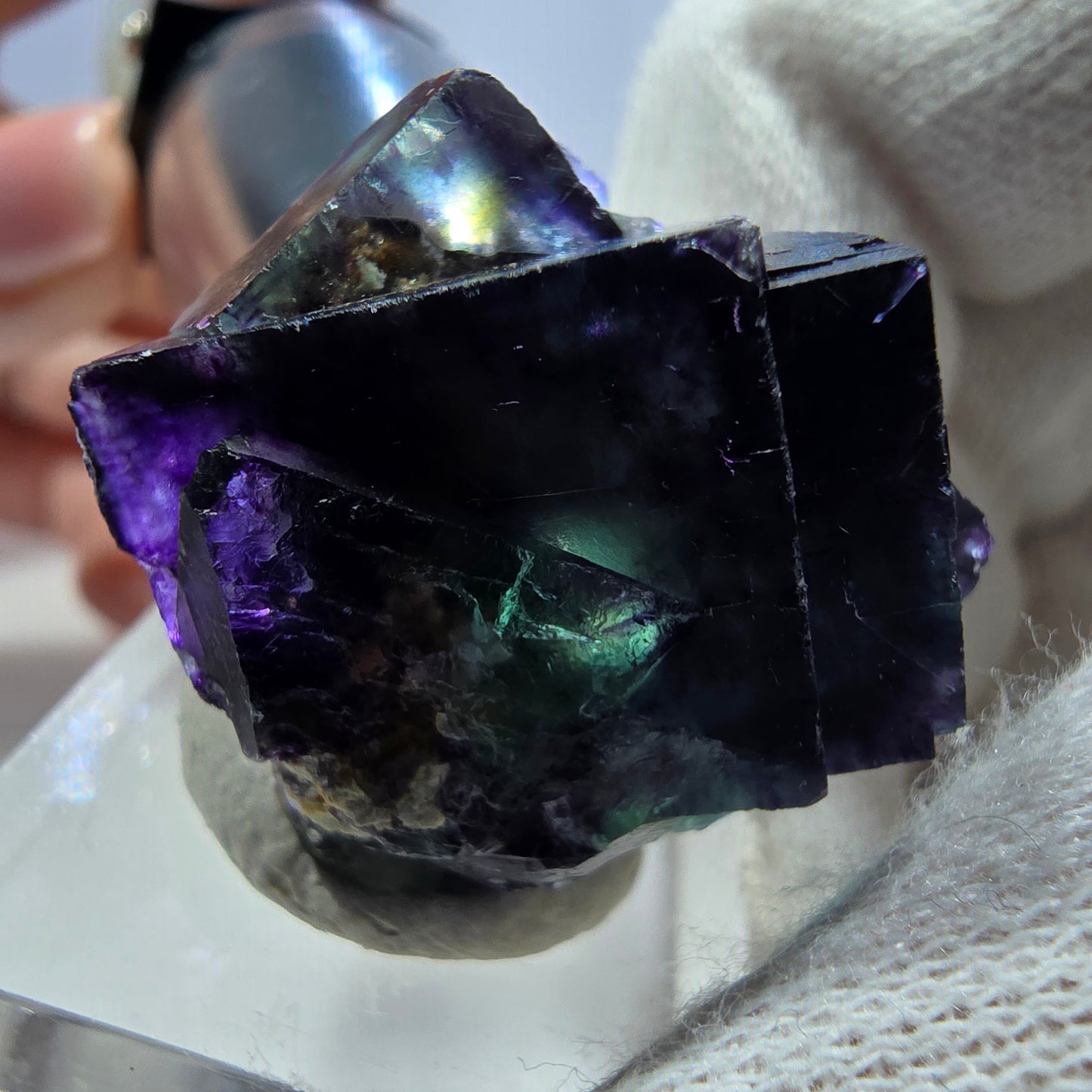 Klare Phantom Fluorit Würfel Stufe zonal grün lila Okorusu, Namibia 29*22*23mm
