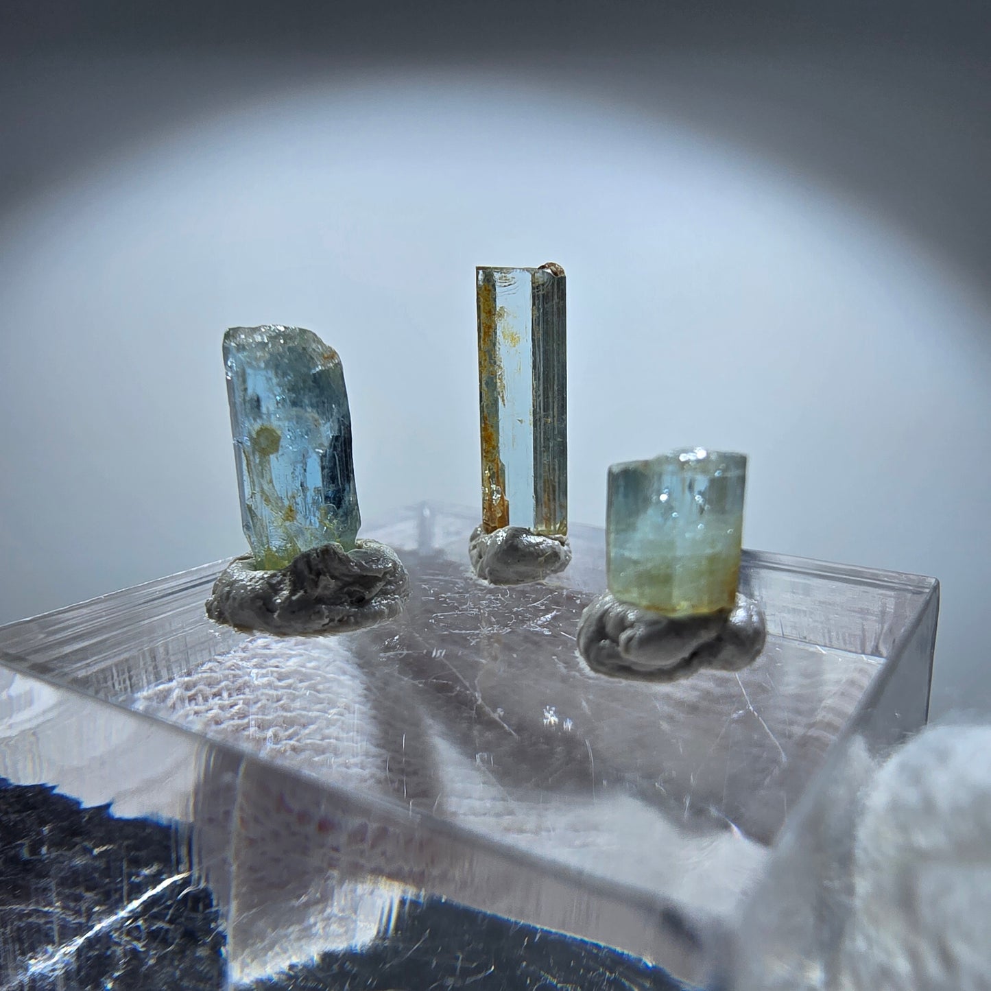 3x Aquamarin Kristalle, blau - 3er Set Erongo, Namibia 5-12mm