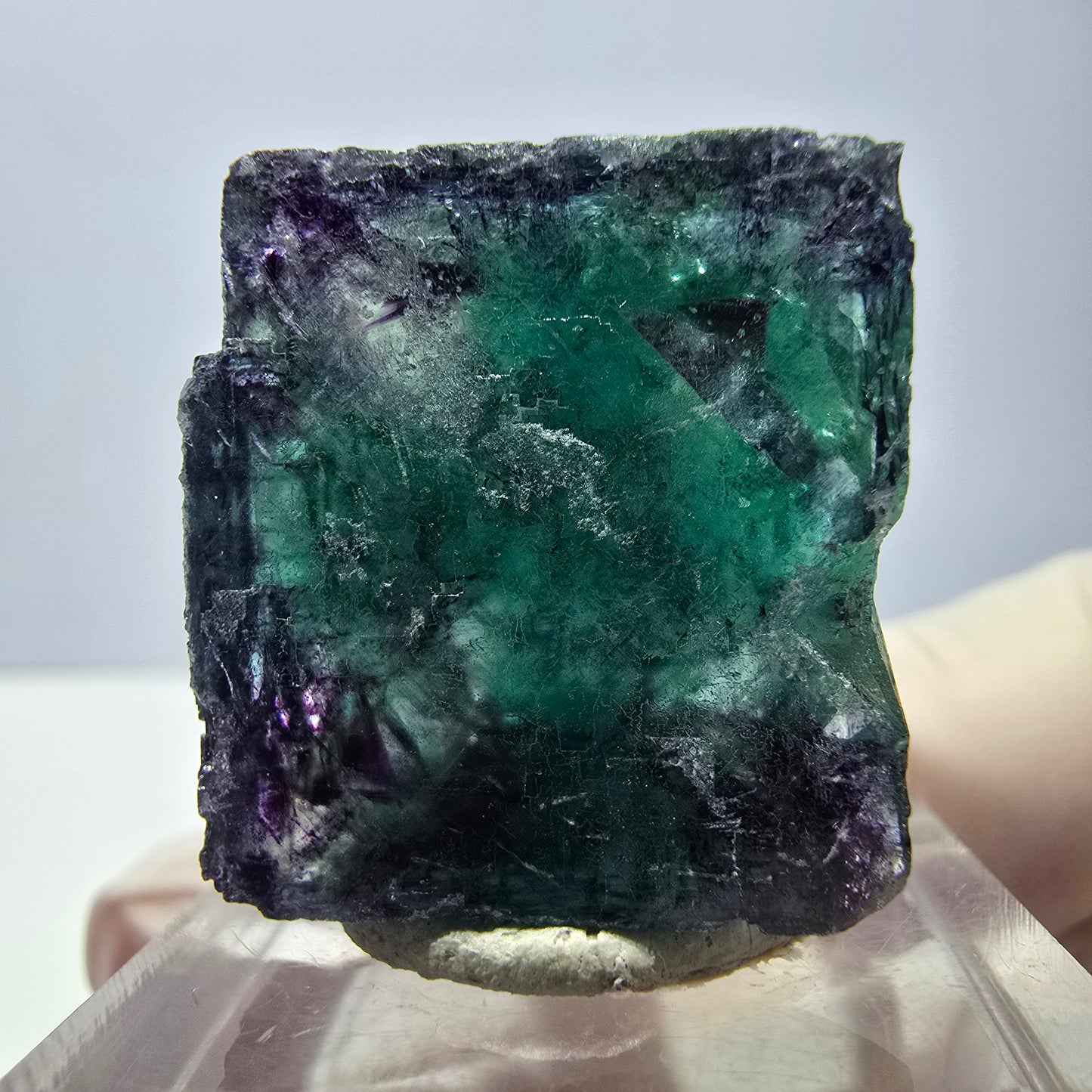 Phantom Fluorite cube parquetted, green purple Okorusu, Namibia 23*22*17mm