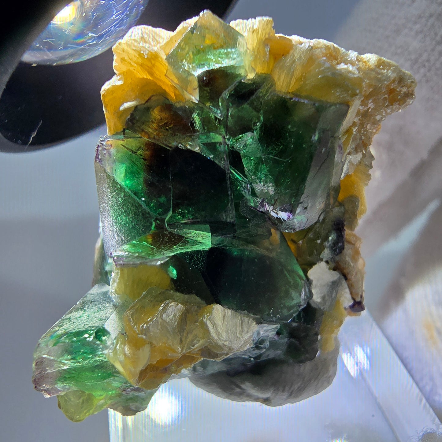 Cube de fluorite fantôme zonal, muscovite, spécimen d'hyalite, Erongo, Namibie, 27 x 30 x 22 mm