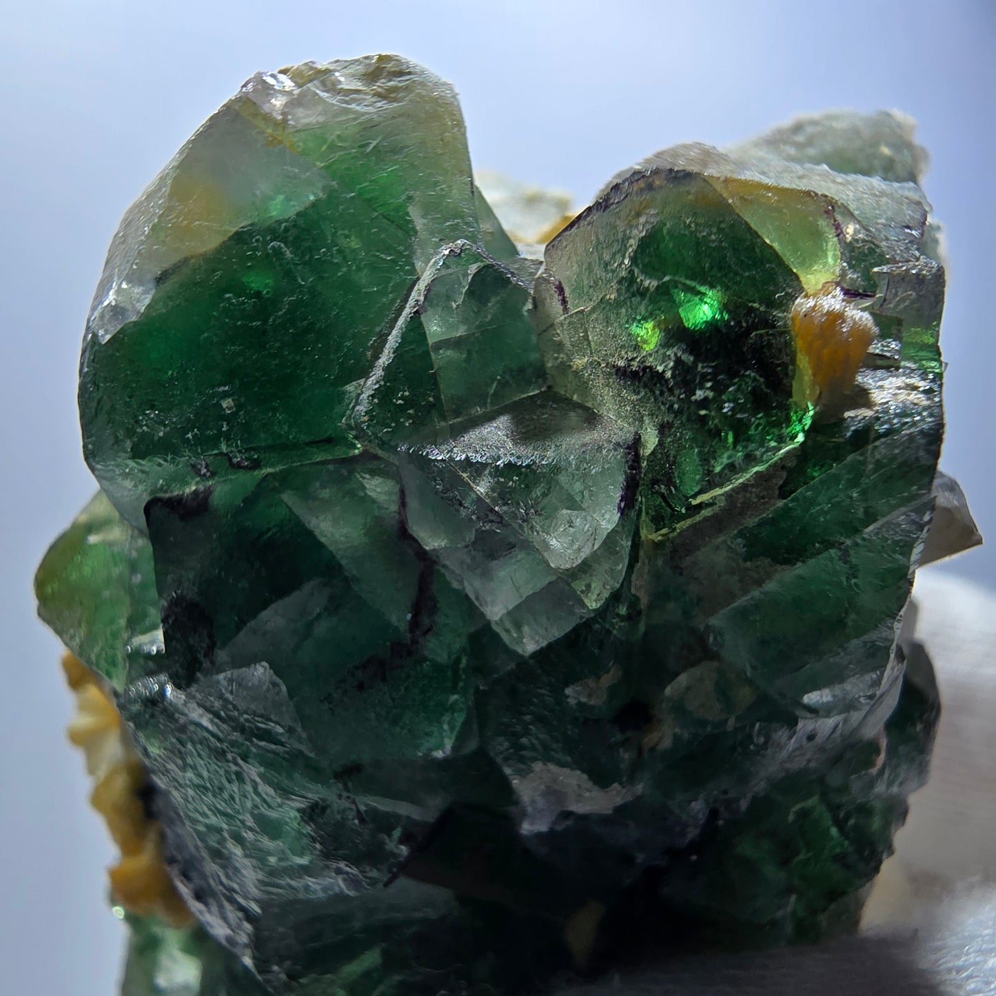 Phantom Fluorit Würfel, Rauchquarz, Schörl Turmalin, Hyalit Erongo, Namibia 66*49*37mm