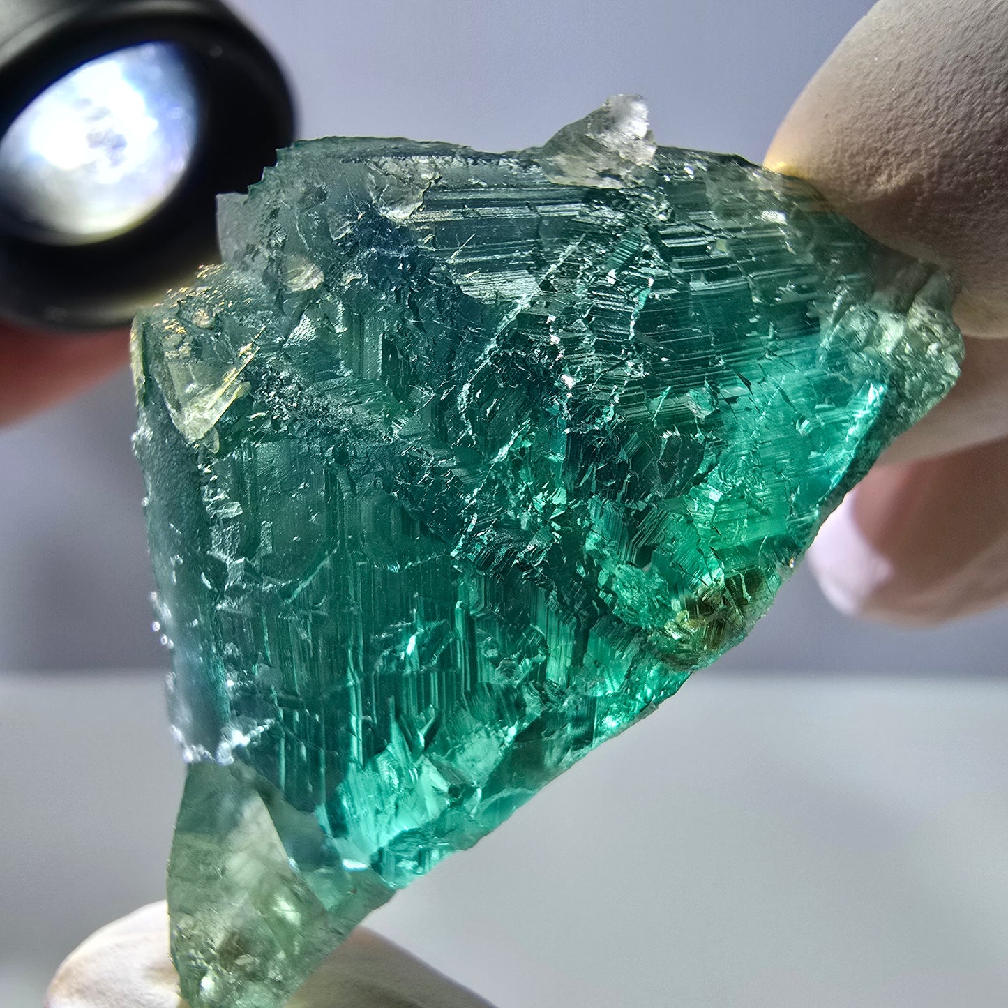 Spécimen de cube de fluorite fantôme transparente, vert parqueté, Okorusu, Namibie, 48 x 29 x 27 mm