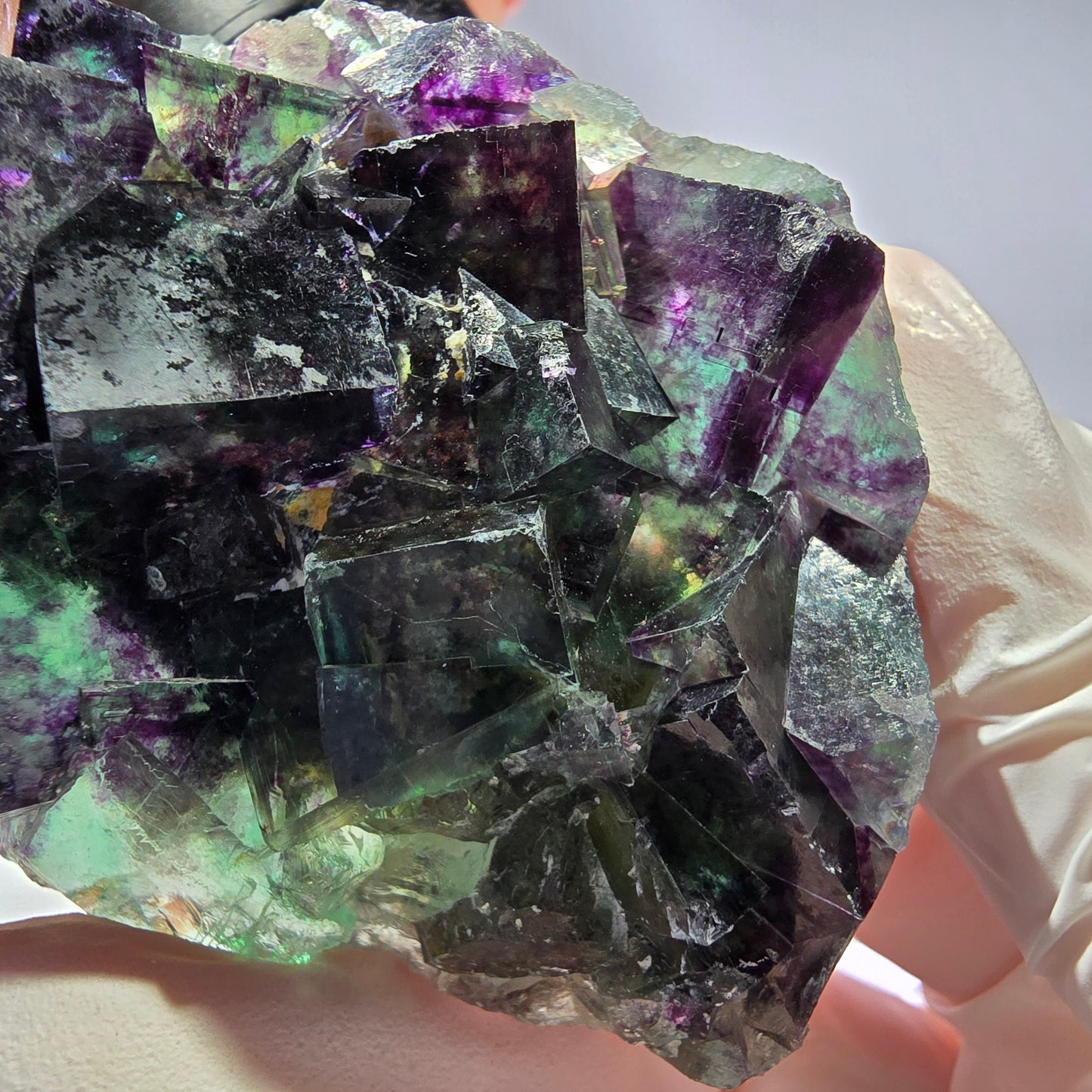 Rare spécimen de cube de fluorite fantôme, vert-violet, Okorusu, Namibie, 58 x 48 x 19 mm