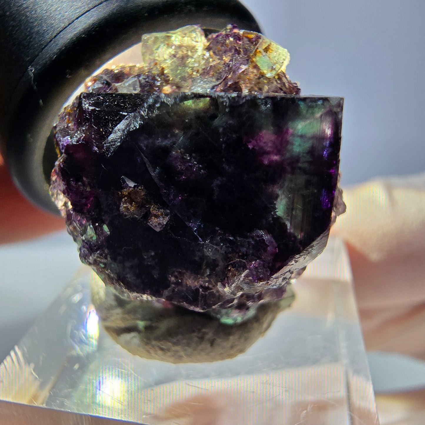 Klarer Phantom Fluorit Würfel, grün lila Okorusu, Namibia 24*22*13mm
