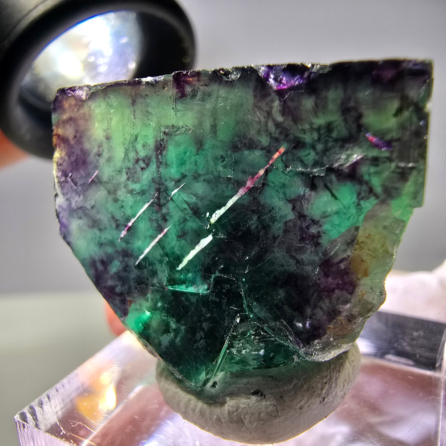 Rare cube de fluorite fantôme parqueté vert violet Okorusu Namibie 32*23*19mm