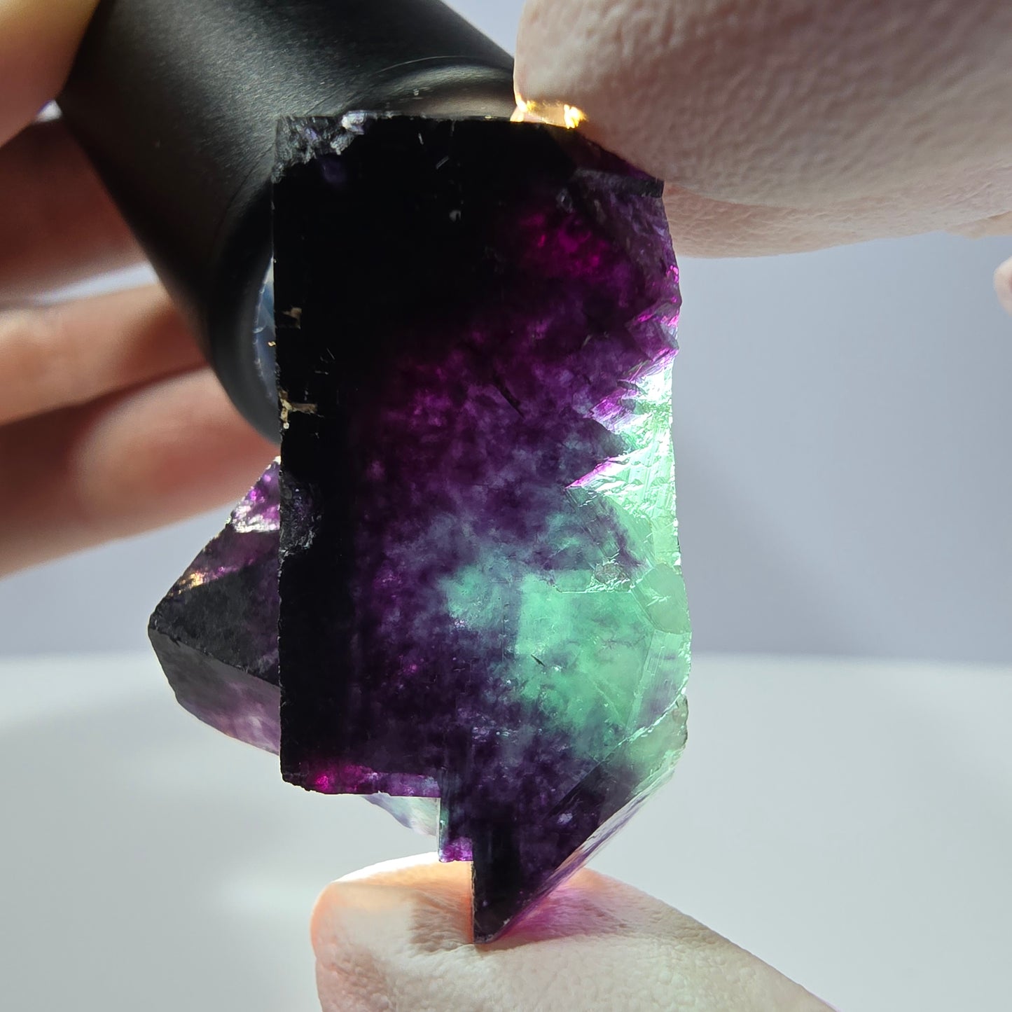 Spécimen de cube de fluorite fantôme, parqueté vert violet Okorusu, Namibie 39*25*29 mm