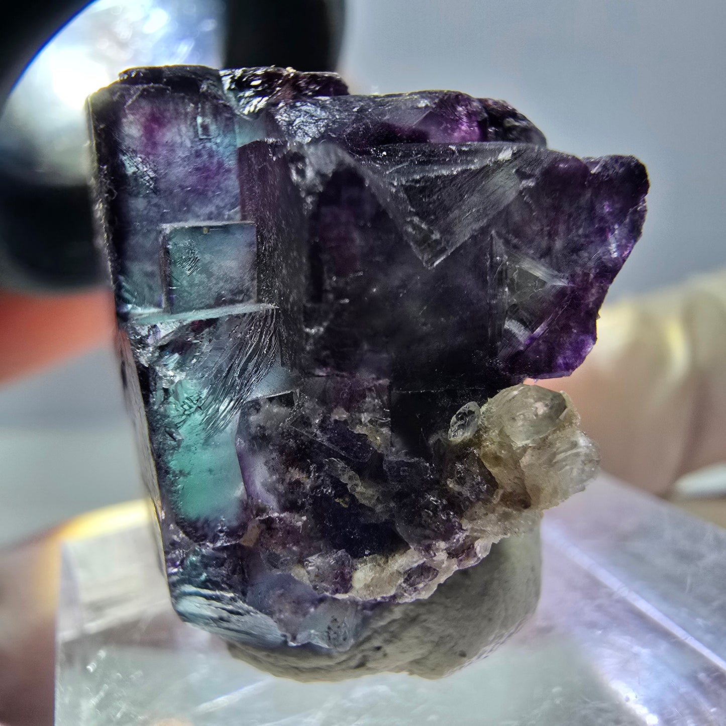 Phantom Fluorit Würfel Stufe, parkettiert grün lila Okorusu, Namibia 23*22*18mm
