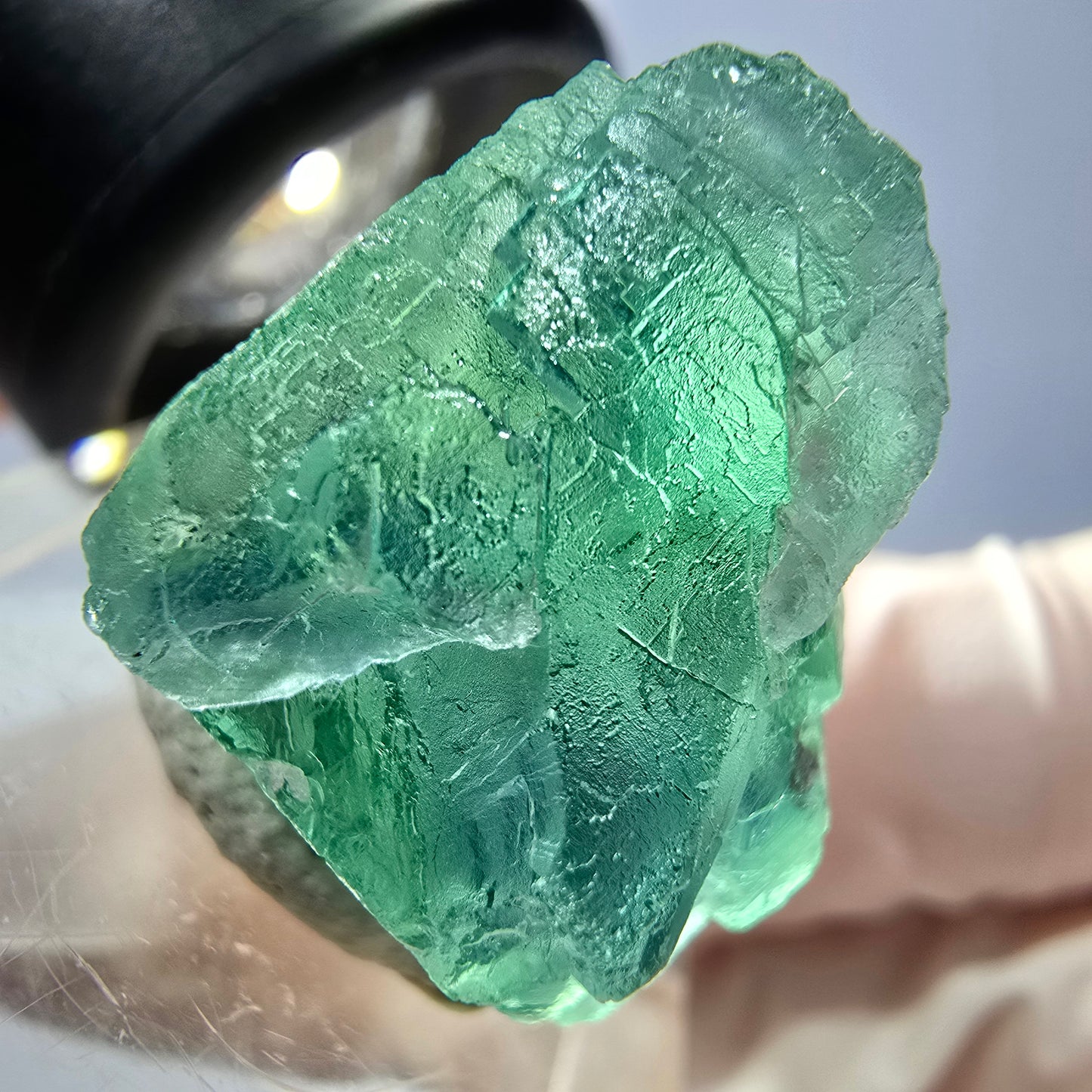 Cube de fluorite fantôme transparente parquetée, vert Okorusu, Namibie 20 x 18 x 17 mm