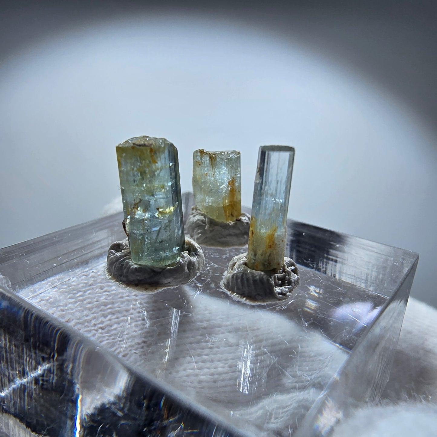 3x Aquamarin Kristalle, blau - 3er Set Erongo, Namibia 6-10mm