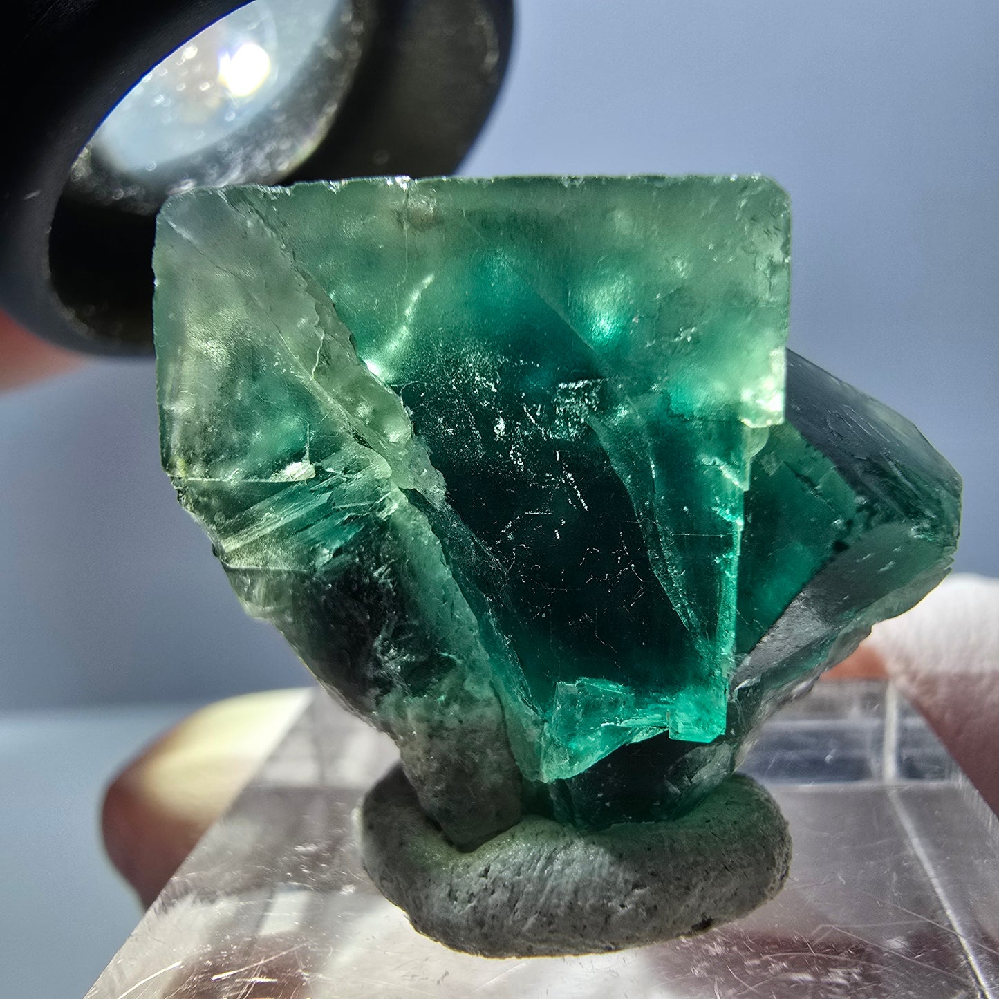 Spécimen de cube de fluorite fantôme, vert violet, Okorusu, Namibie, 27 x 22 x 15 mm