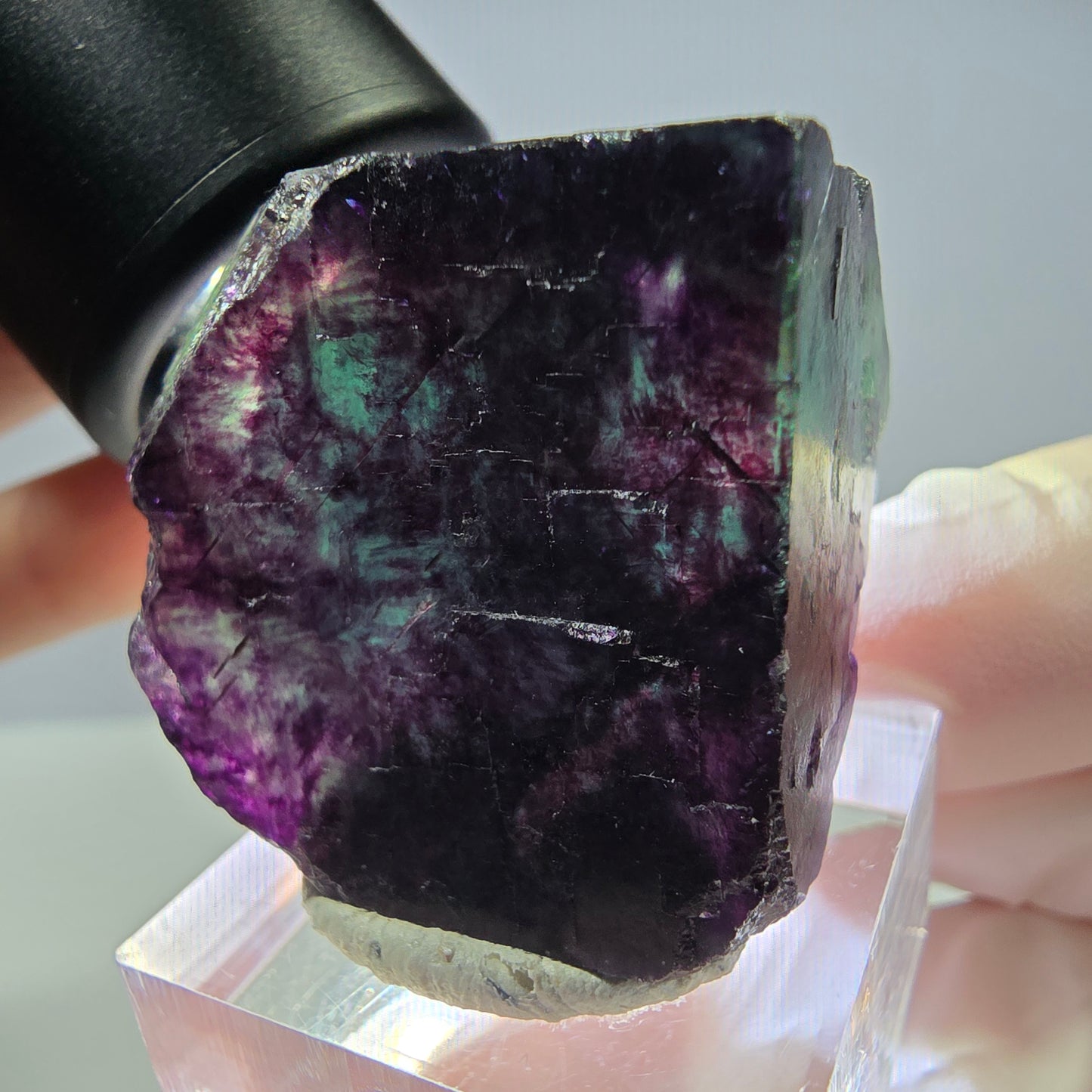 Rare cube de fluorite fantôme parqueté vert violet Okorusu Namibie 31*30*25mm