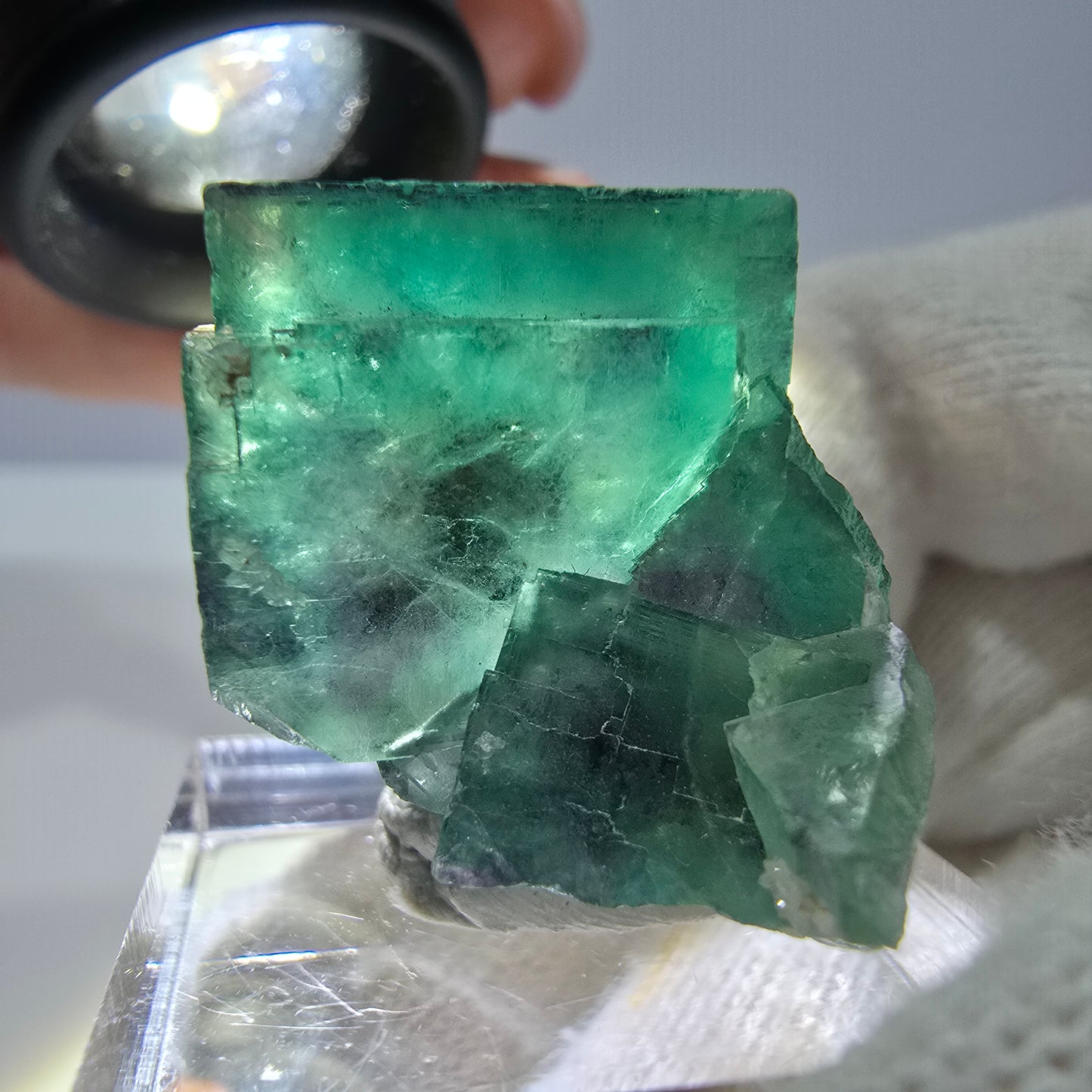 Spécimen zonal de cube de fluorite fantôme, vert violet, Okorusu, Namibie, 30 x 28 x 24 mm