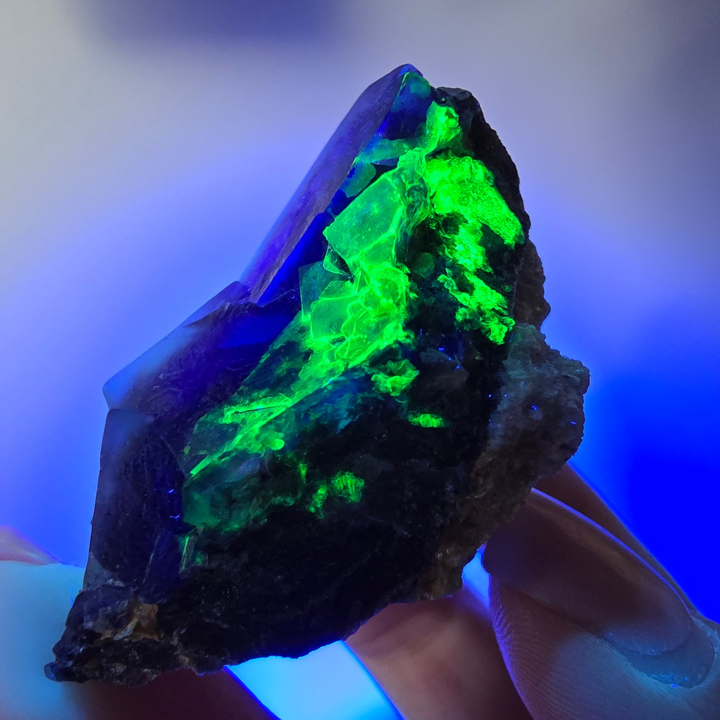 Bunte Phantom Fluorit Würfel Hyalit Muskovit Stufe Erongo, Namibia 51*39*30mm