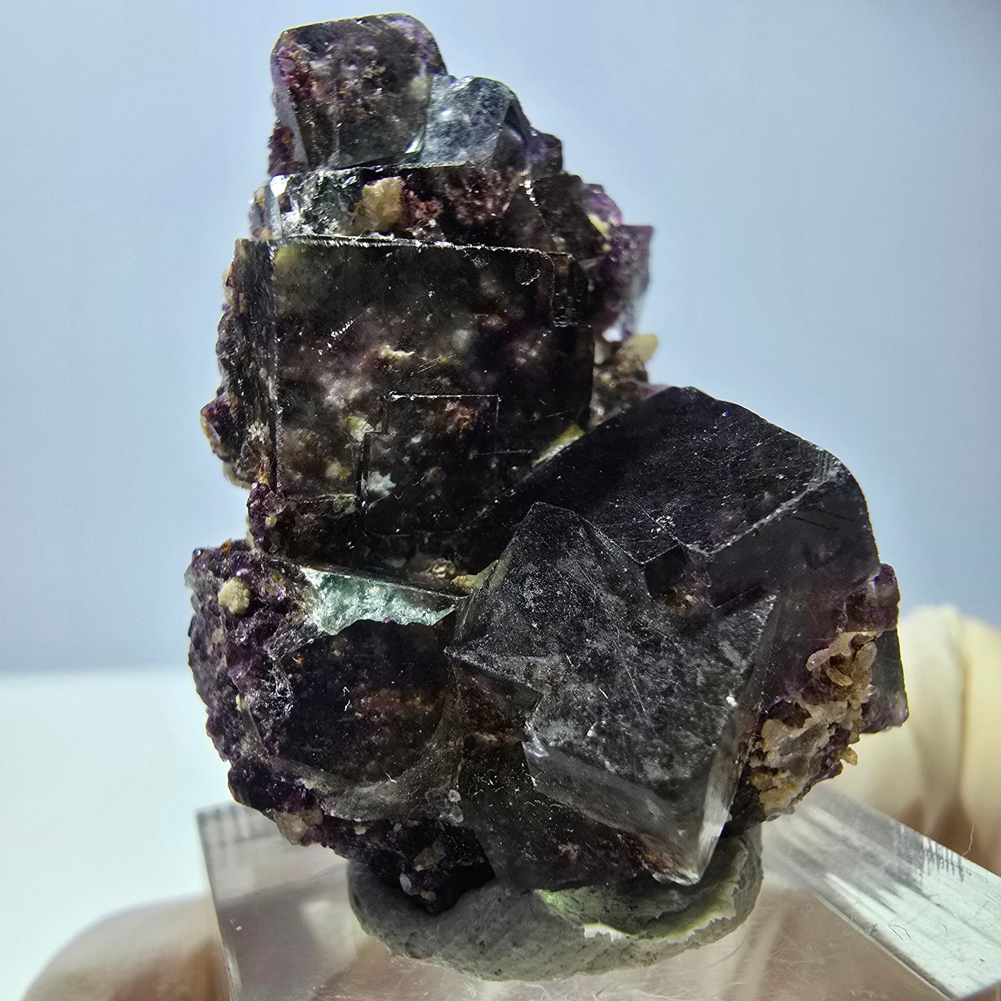 Phantom Fluorit Würfel, Quarz Stufe, grün lila Okorusu, Namibia 39*29*18mm
