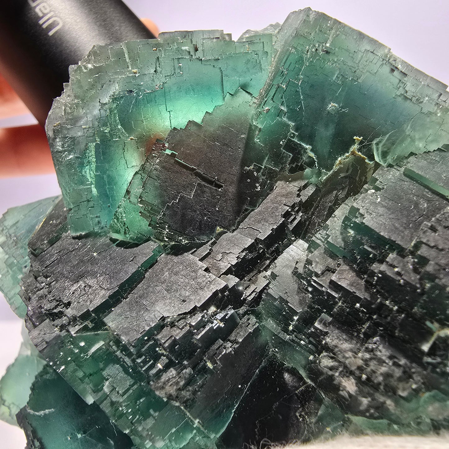 Grand cube de fluorite fantôme vert étagé Okorusu Namibie 100 x 68 x 42 mm