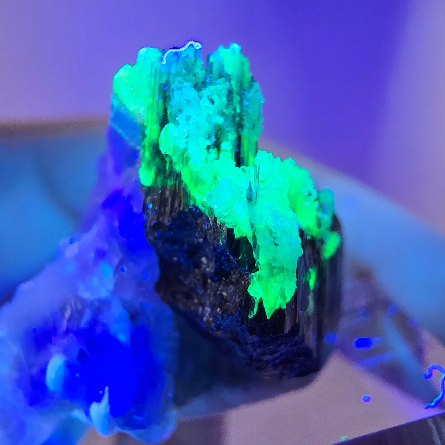 Fluorite fantôme, tourmaline Schörl, muscovite, hyalite, stade Erongo, Namibie 27*25*20 mm