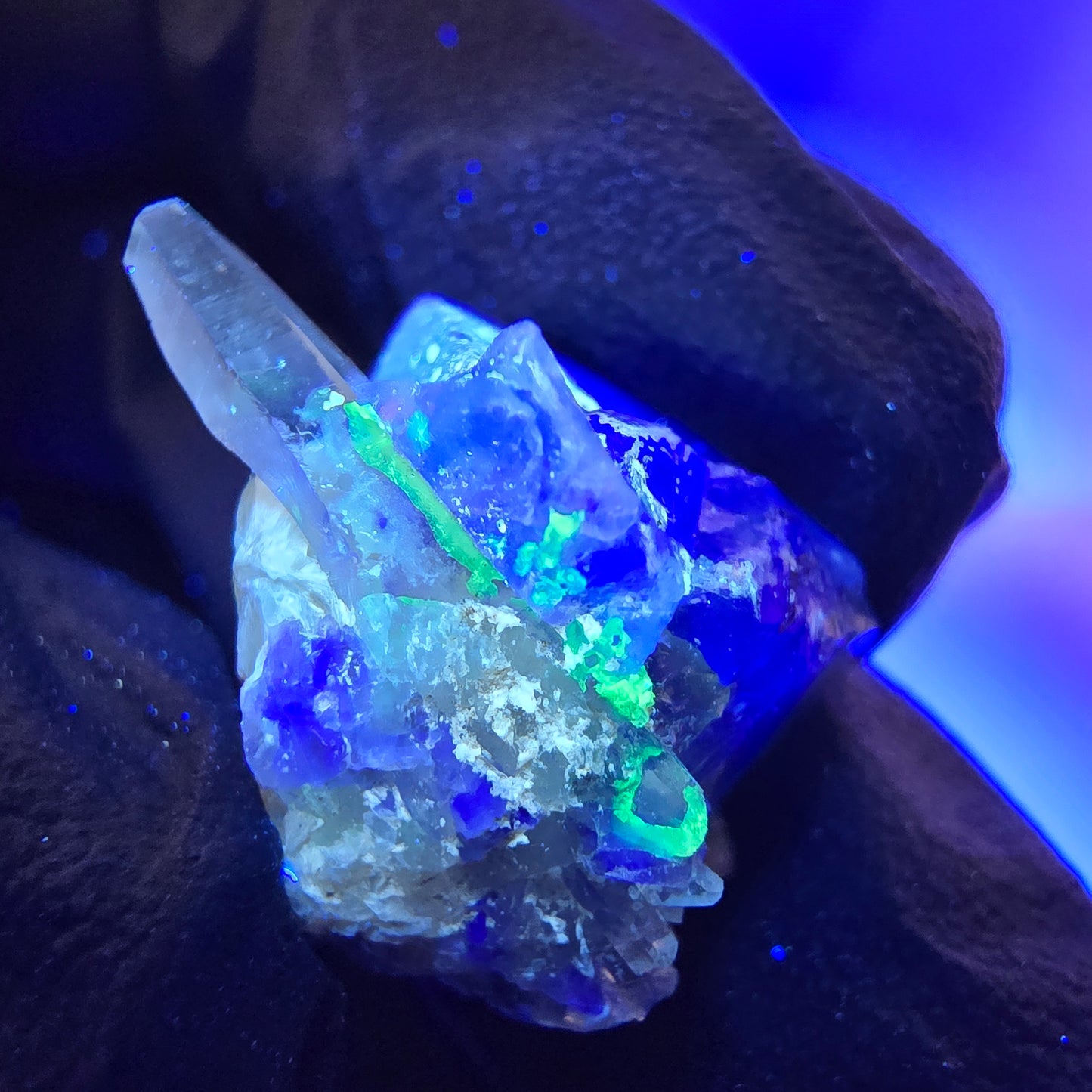Phantom Fluorit Würfel, Rauchqaurz, Hyalit, Muskovit Stufe Erongo, Namibia 20*15*13mm