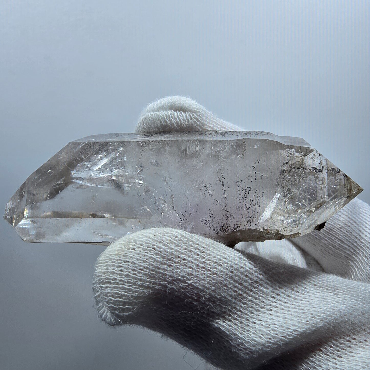 Sceptre fantôme squelette en améthyste DT, calcite Valentine Pocket Goboboseb Namibie 75 x 26 x 20 mm