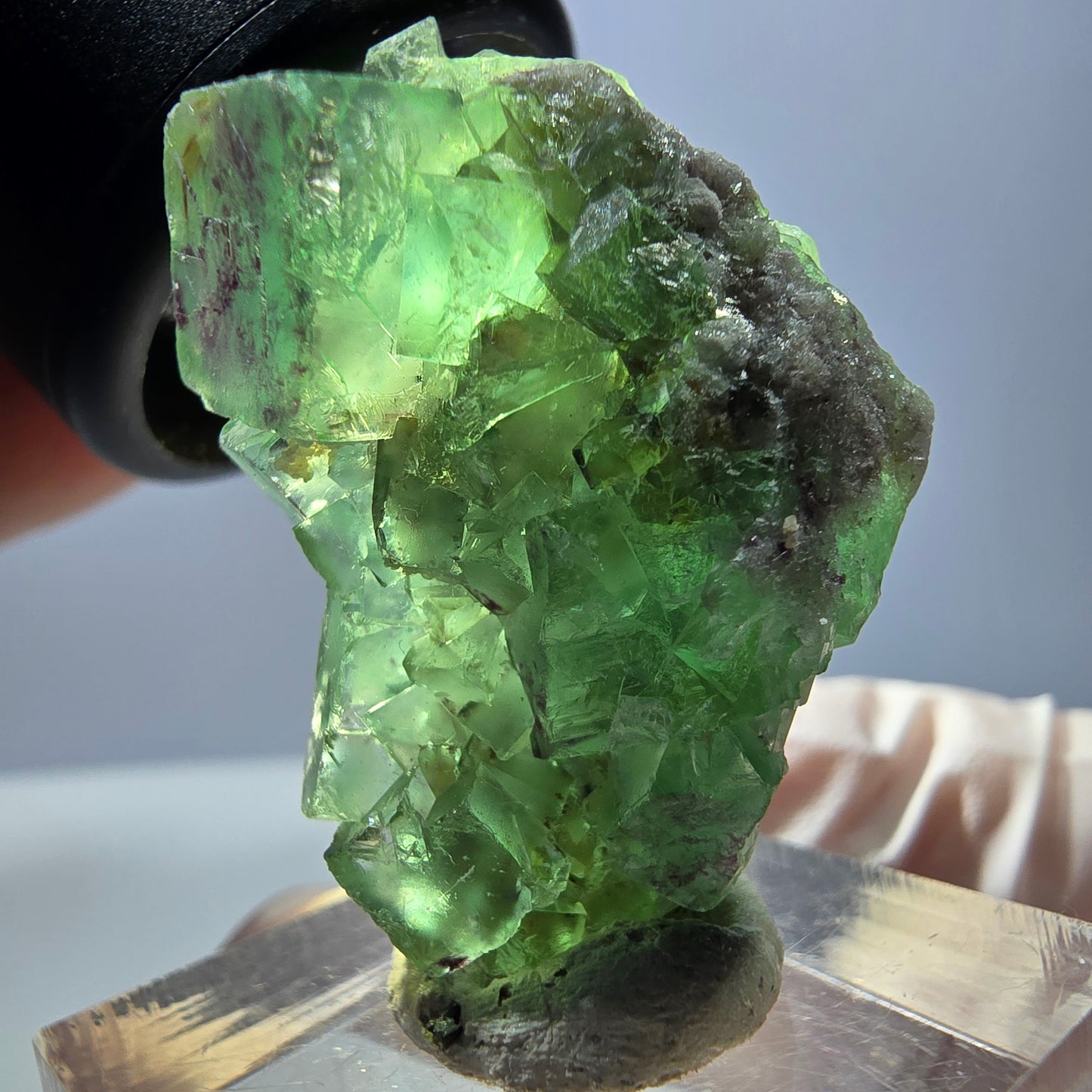 Spécimen de cube de fluorite fantôme, vert violet, Okorusu, Namibie, 34 x 27 x 13 mm
