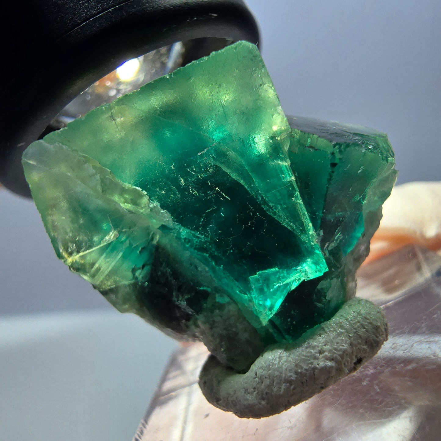 Spécimen de cube de fluorite fantôme, vert violet, Okorusu, Namibie, 27 x 22 x 15 mm