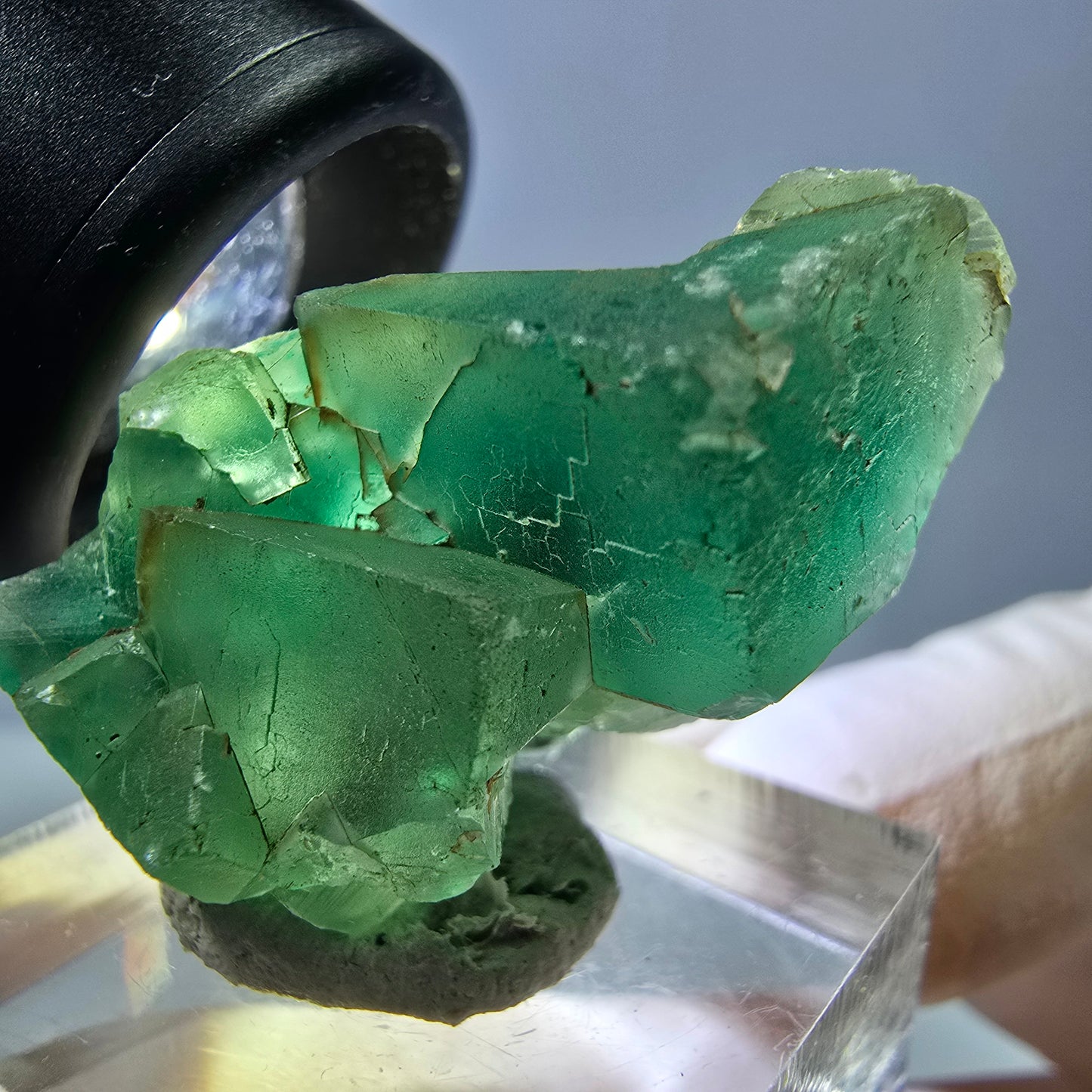 Spécimen de cube de fluorite fantôme, vert violet, Okorusu, Namibie, 35 x 19 x 19 mm