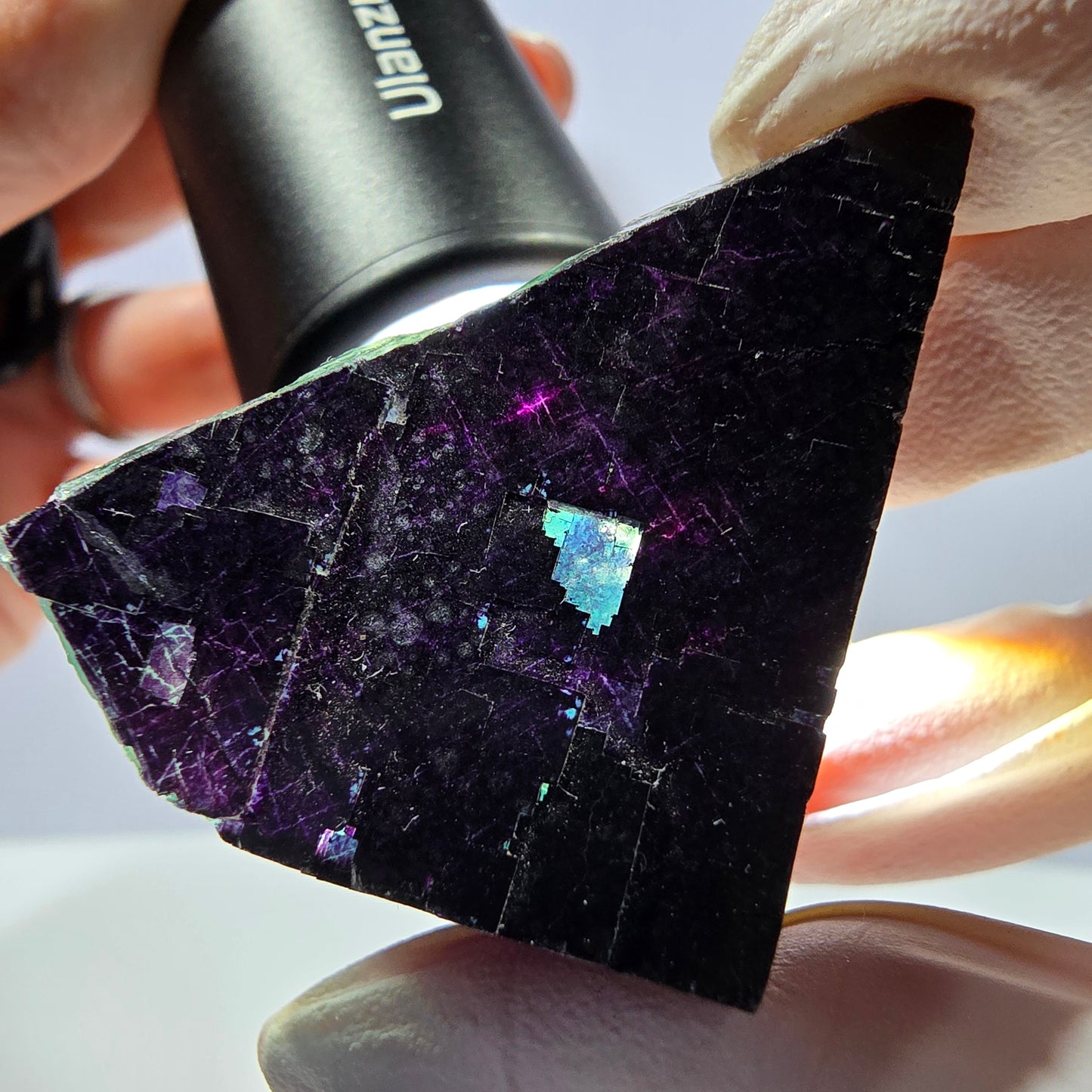 Spécimen de cube de fluorite fantôme vert violet zonal 11:11 Angel Pocket, Namibie 52*42*29mm