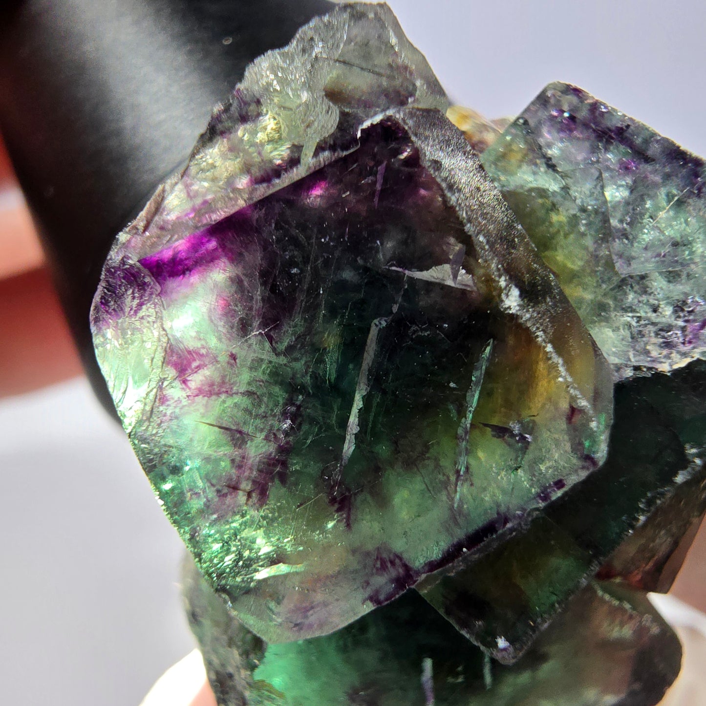 Spécimen de cube de fluorite fantôme, parqueté vert violet Okorusu, Namibie 33*34*21 mm